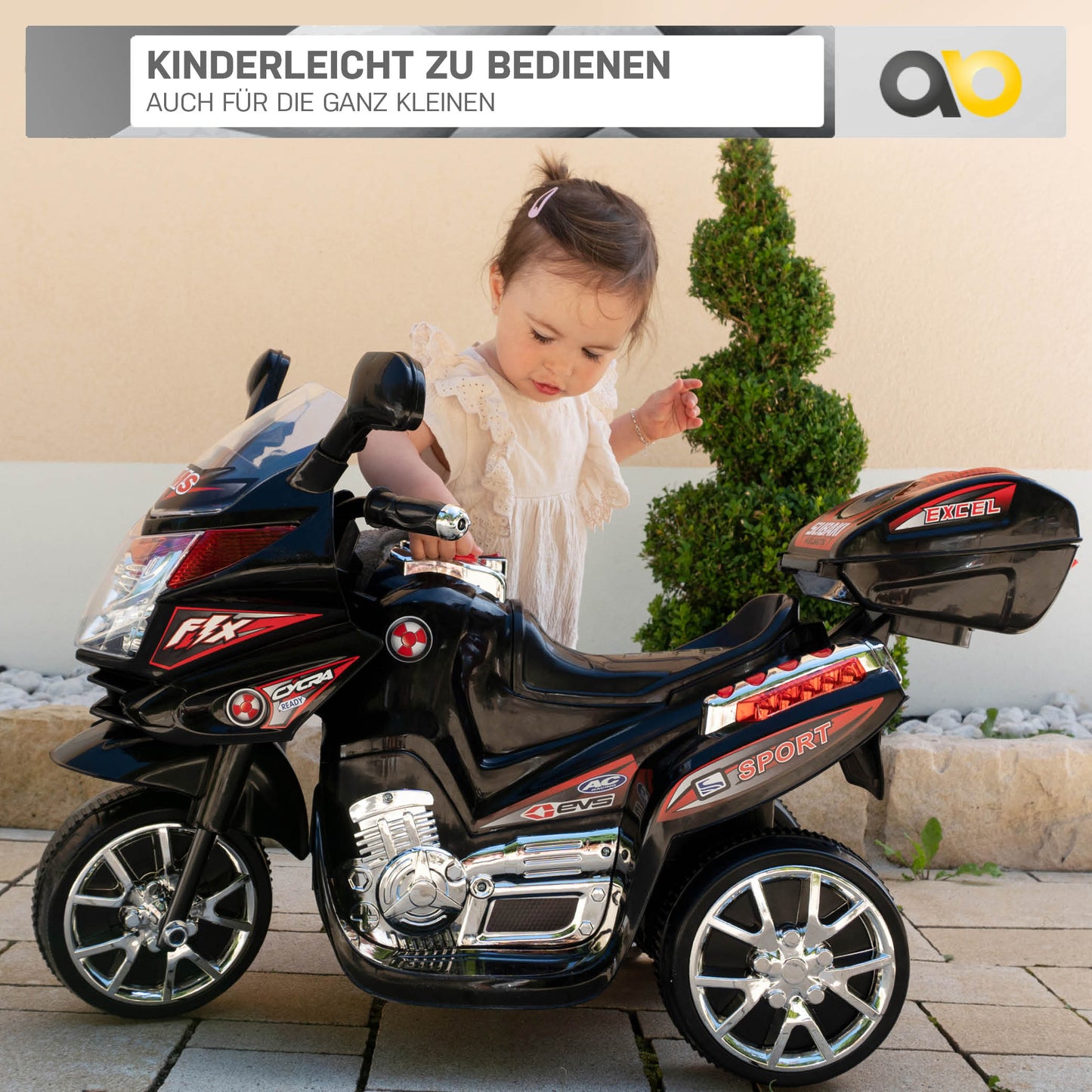 Kindermotorrad C051, Kinder-Elektro-Motorrad mit 12-Watt-Motor, LED-Scheinwerfer, 2-Gang-Getriebe