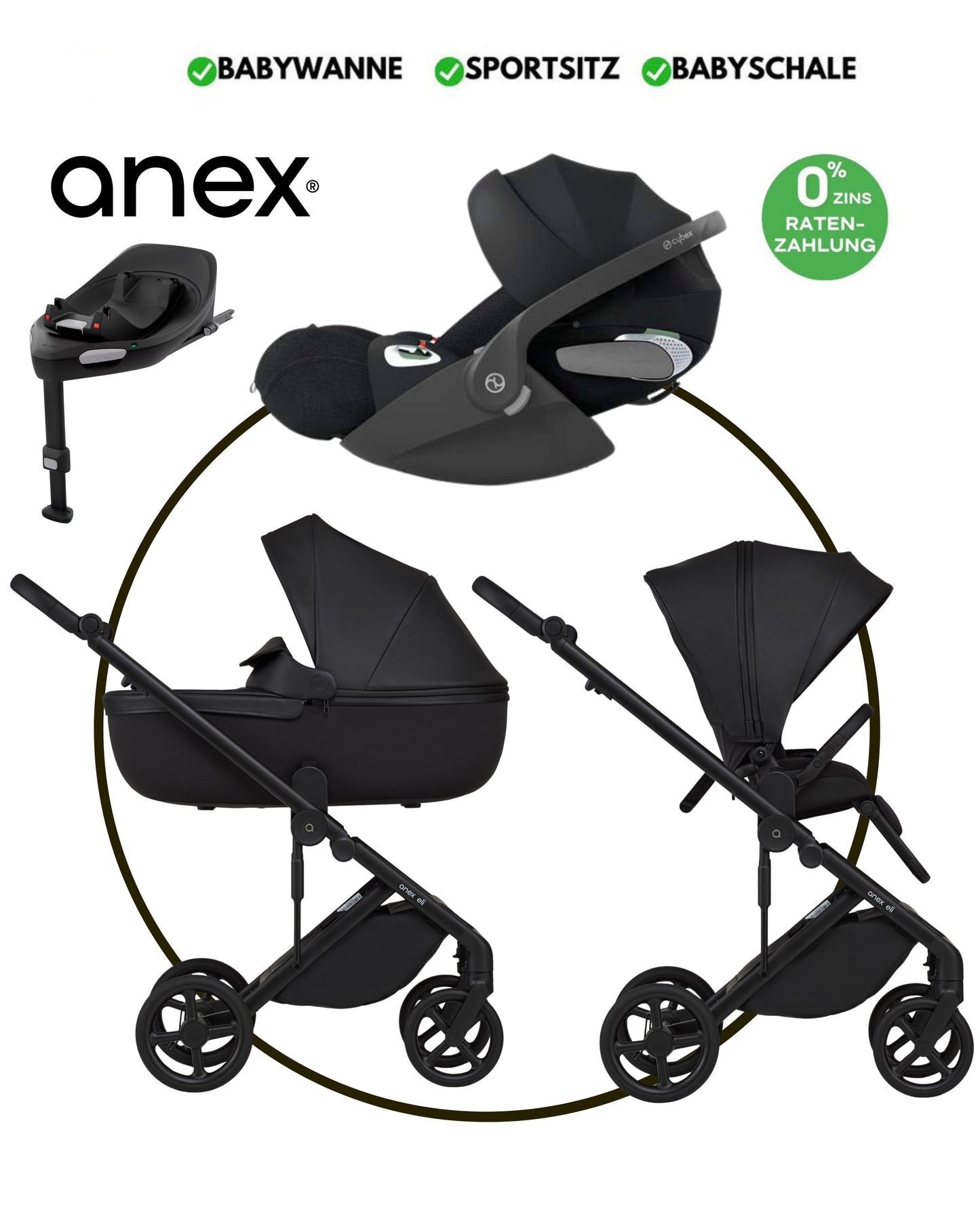 4-in-1 ANEX ELI „MIDNIGHT“ - BUNDLE SET „CYBEX CLOUD-G BLACK“ mit Isofix Station