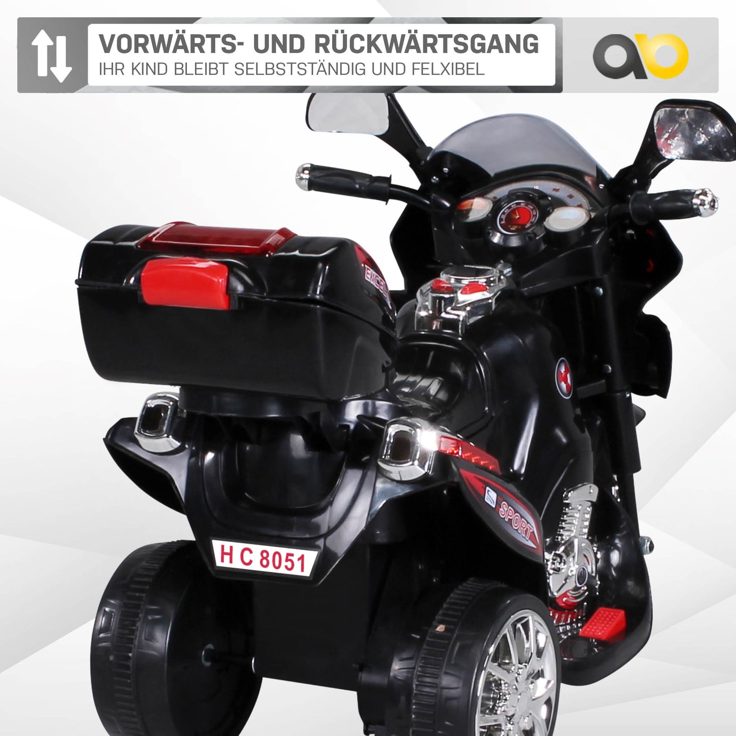 Kindermotorrad C051, Kinder-Elektro-Motorrad mit 12-Watt-Motor, LED-Scheinwerfer, 2-Gang-Getriebe