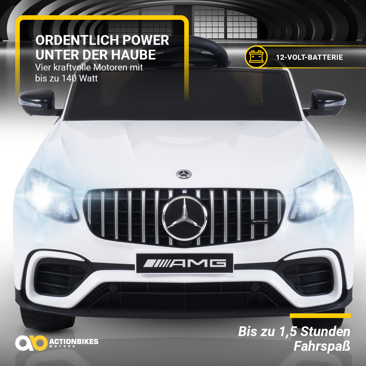 Kinder-Elektroauto Mercedes AMG GLC 63S Coupé, 4x4-Antrieb, Fernbedienung, 140 Watt, LED, EVA-Reifen