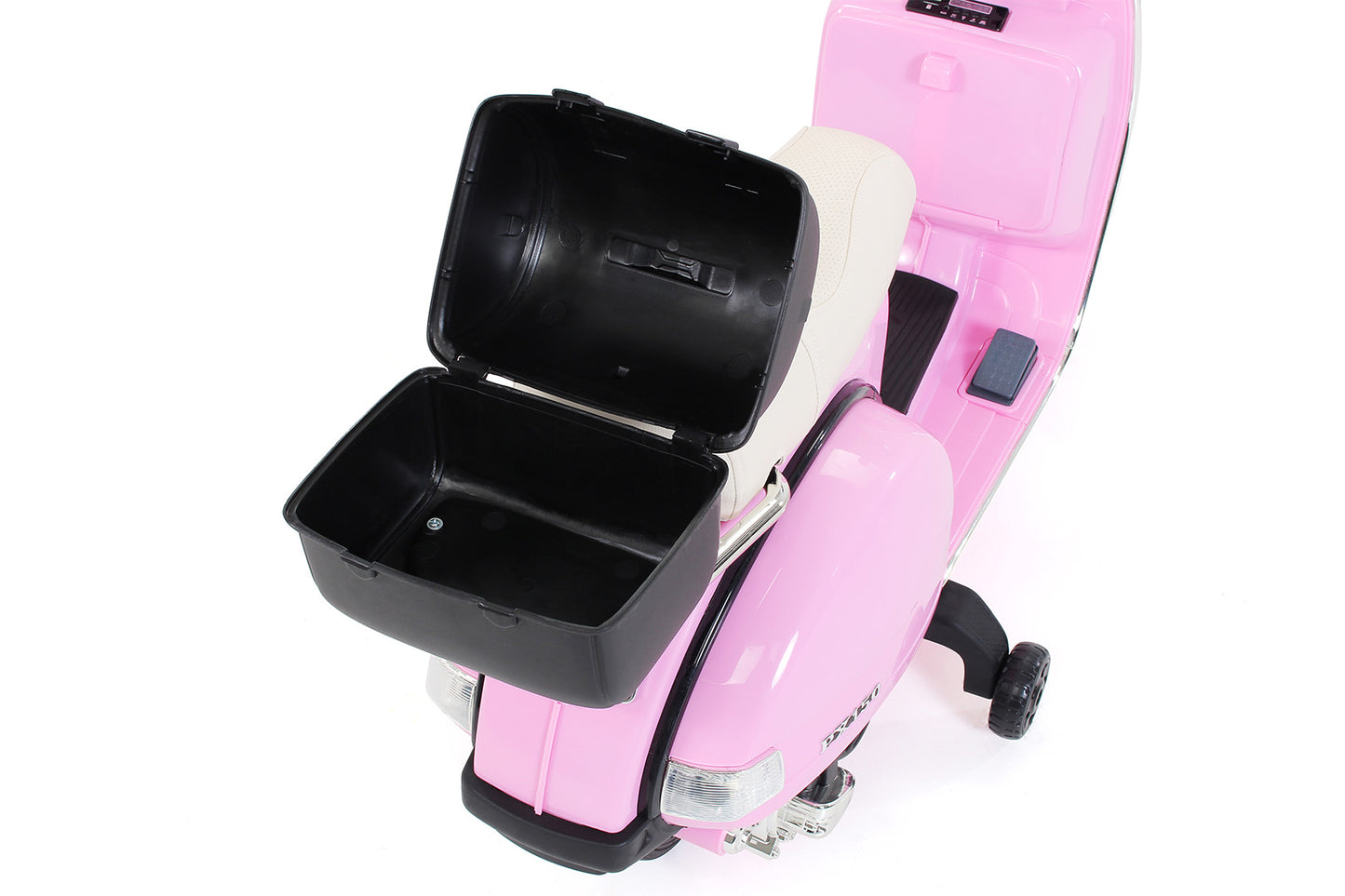 Kinder-Elektroroller Vespa, lizenziert, EVA-Reifen, LED-Scheinwerfer, Koffer, Soundmodul, Stützräder