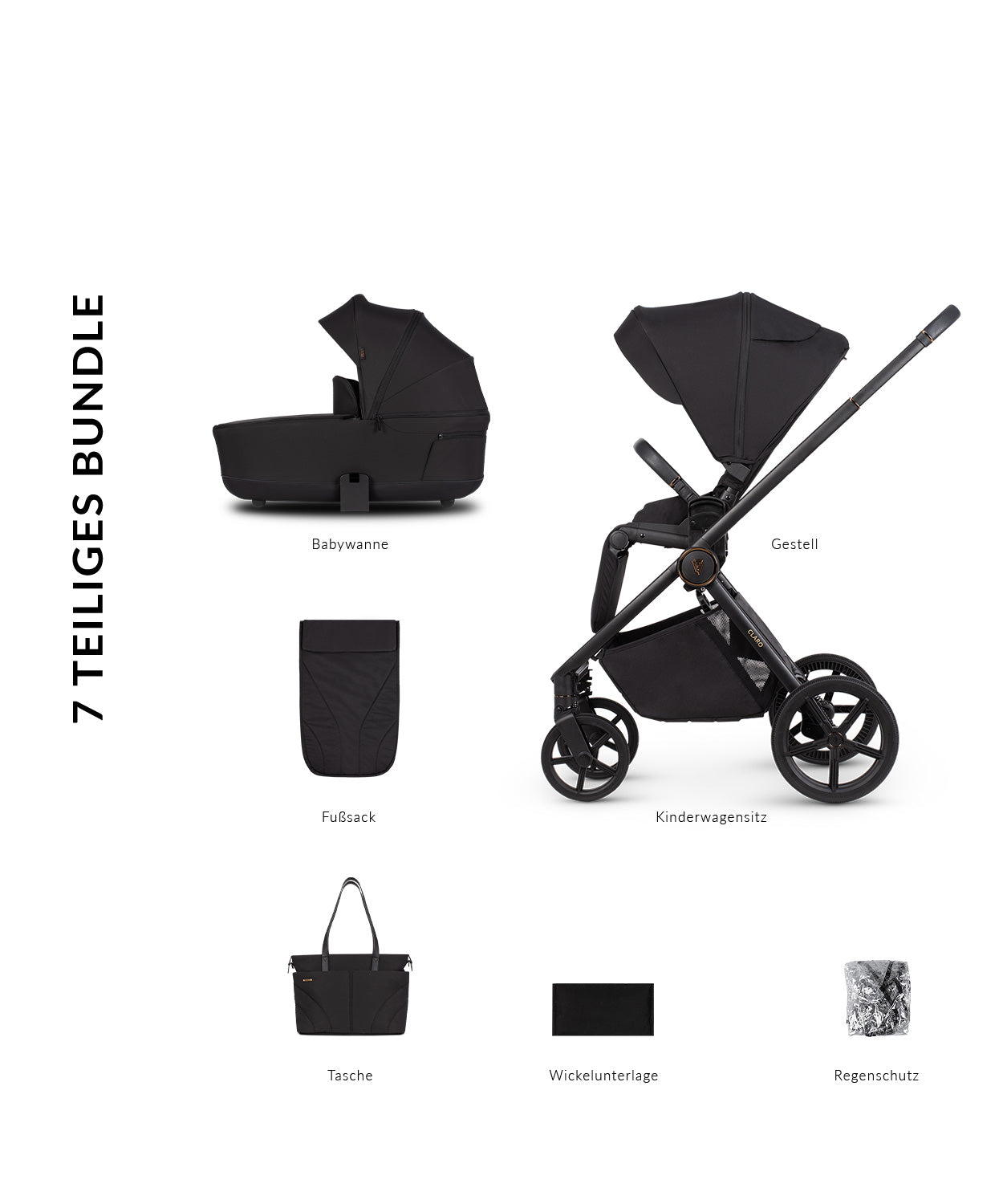 VENICCI CLARO „NOIR“ - 4-in-1 Kinderwagen + 360Grad ISOFIX STATION