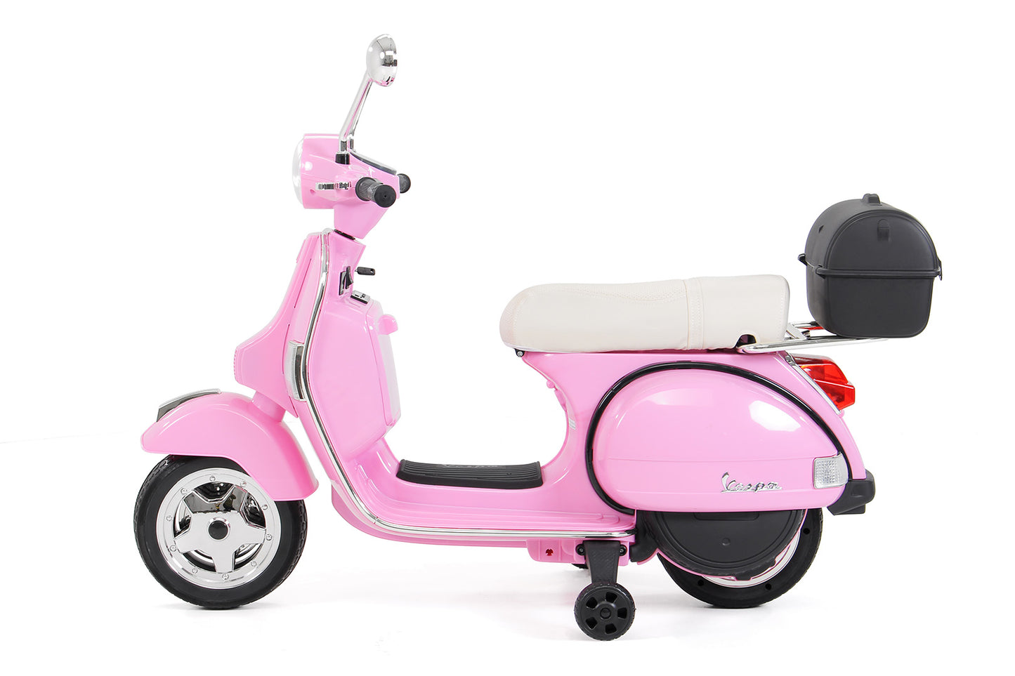 Kinder-Elektroroller Vespa, lizenziert, EVA-Reifen, LED-Scheinwerfer, Koffer, Soundmodul, Stützräder