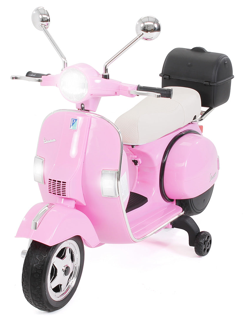 Kinder-Elektroroller Vespa, lizenziert, EVA-Reifen, LED-Scheinwerfer, Koffer, Soundmodul, Stützräder