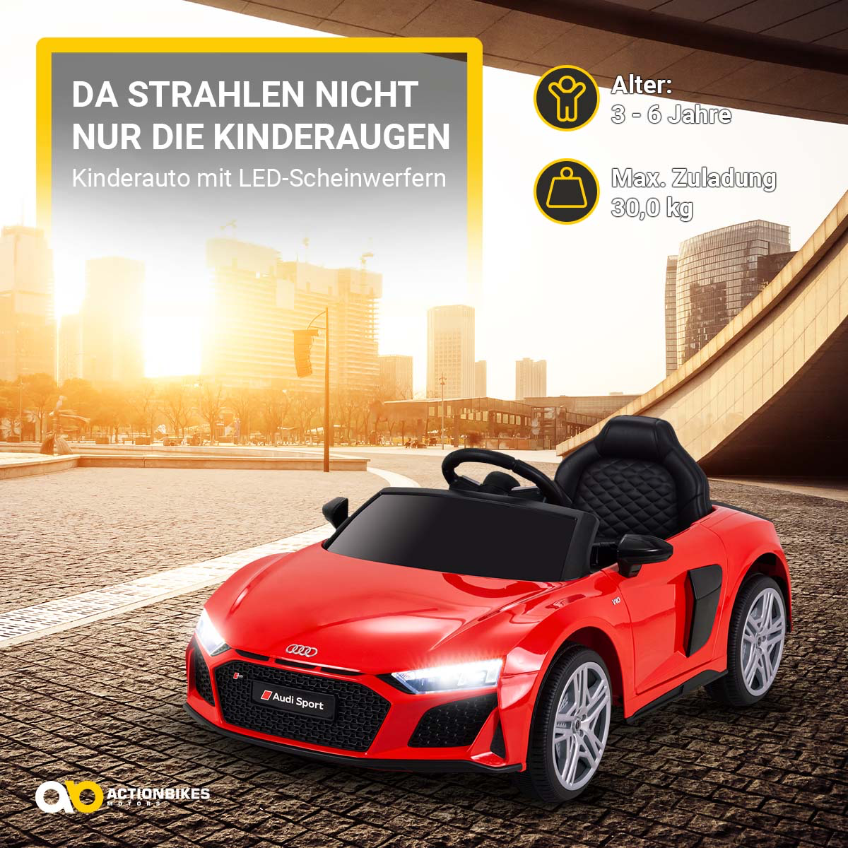 Kinder-Elektroauto Audi R8 Spyder lizenziert, 60 Watt, LED-Scheinwerfer, Musik, Hupe, Fernbedienung