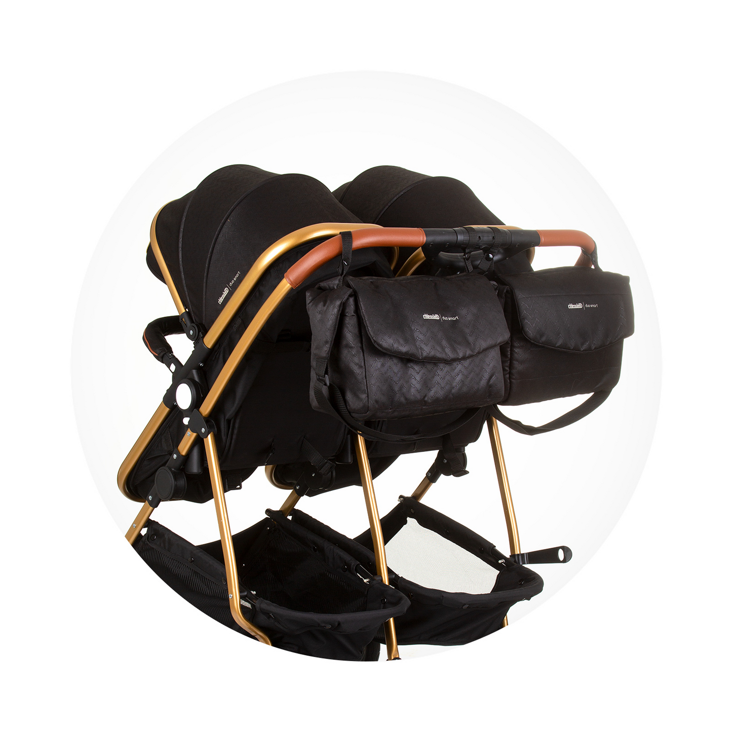 KINDERWAGEN FÜR ZWEI KINDER DUO SMART OBSIDIAN / GOLD