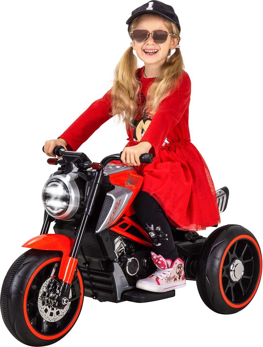 Kindermotorrad Cruiserbike, Motorsound, Bremsautomatik, 36 Watt, 2x 6 Volt, Hartplastikreifen, LED