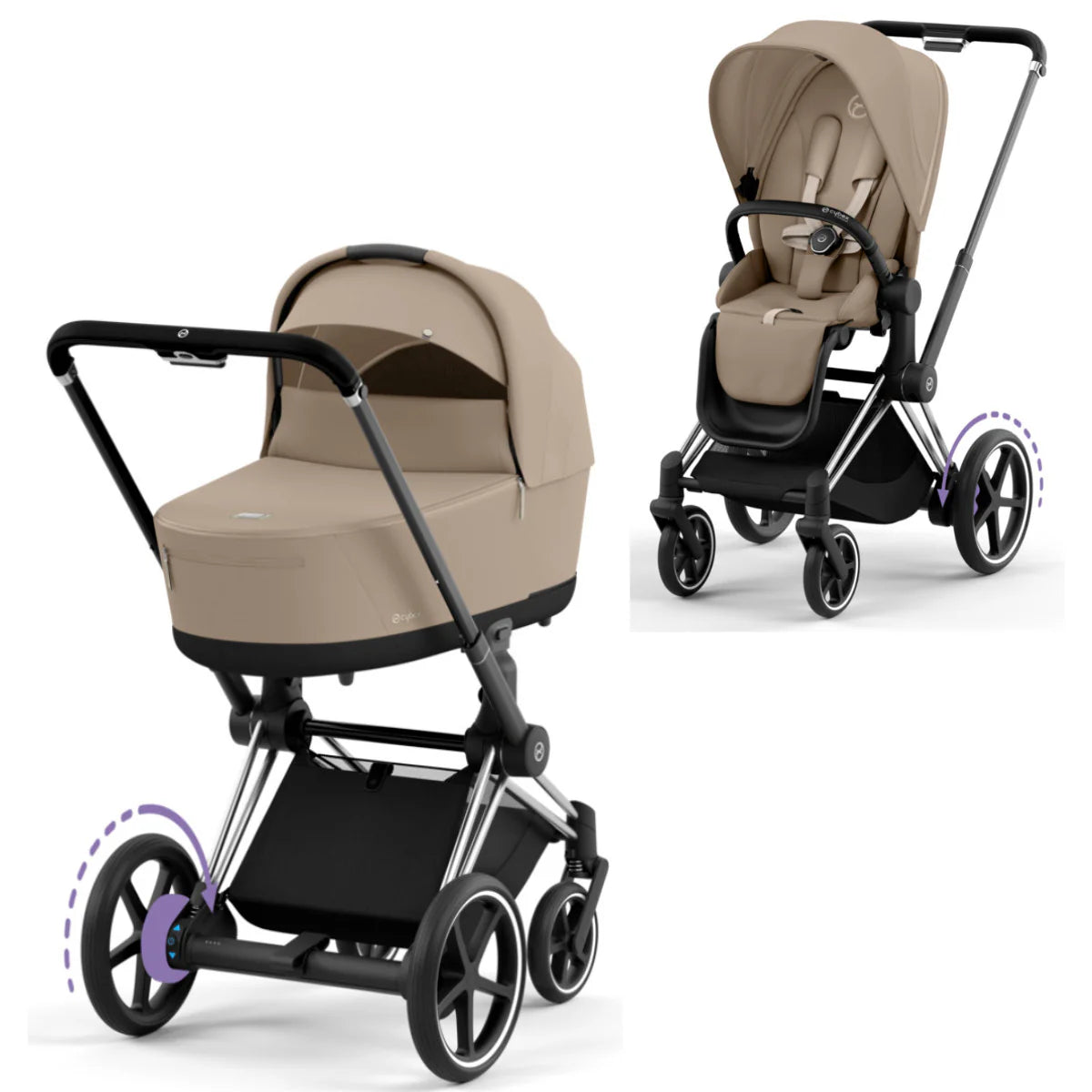 CYBEX e-PRIAM Set Gestell in Chrome Black - Cozy Beige