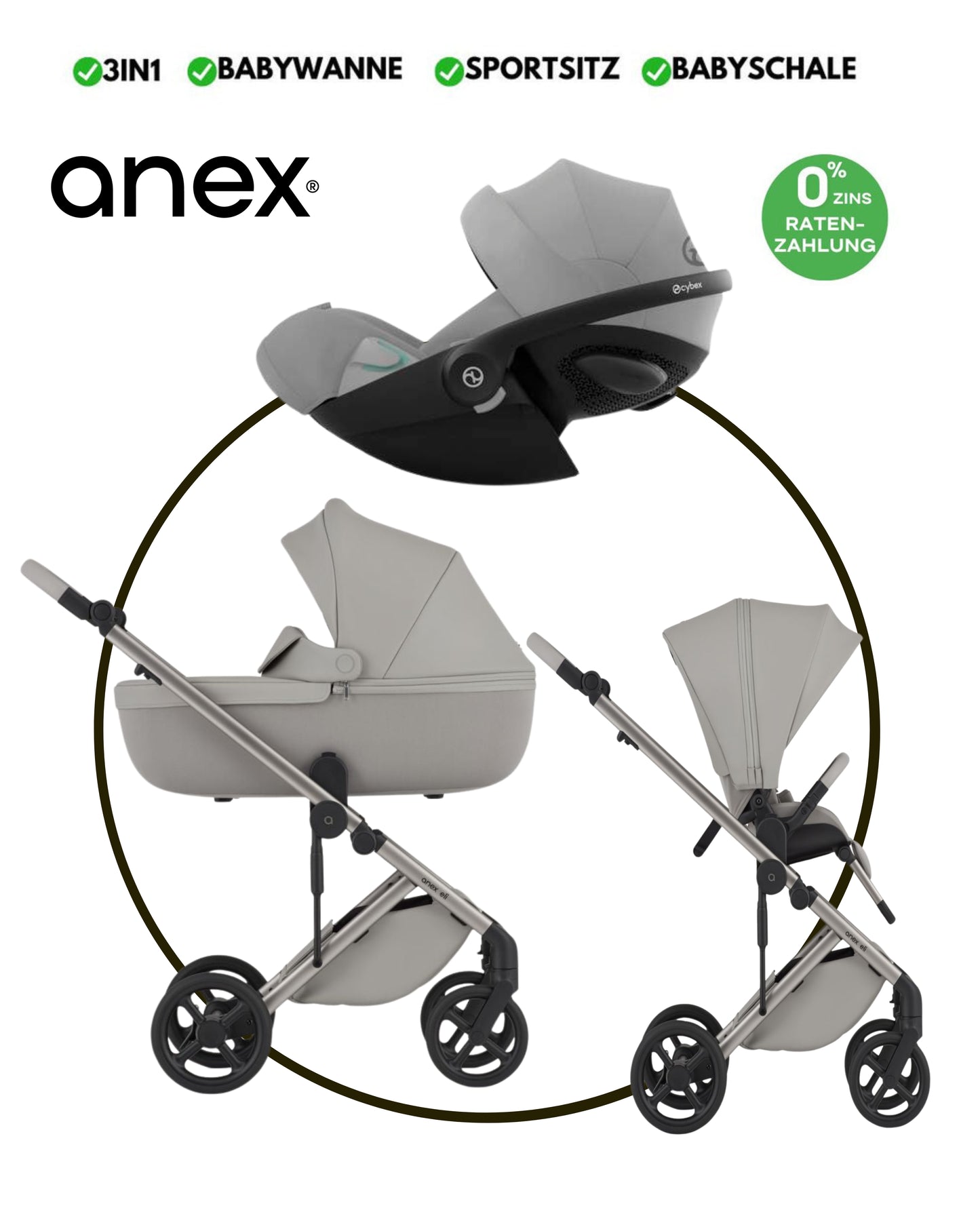 ANEX ELI „SANTAL“ - BUNDLE SET „CYBEX CLOUD-G STONE GREY“