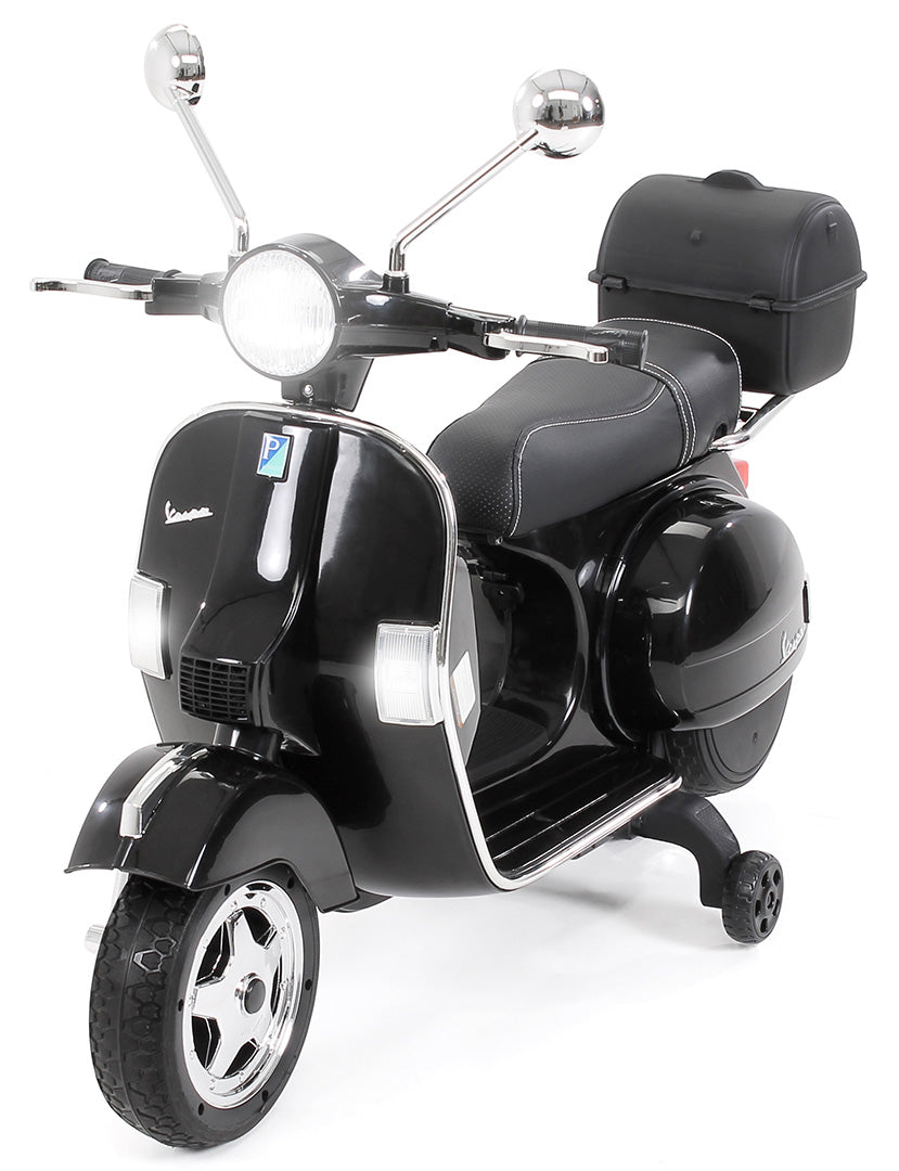 Kinder-Elektroroller Vespa, lizenziert, EVA-Reifen, LED-Scheinwerfer, Koffer, Soundmodul, Stützräder