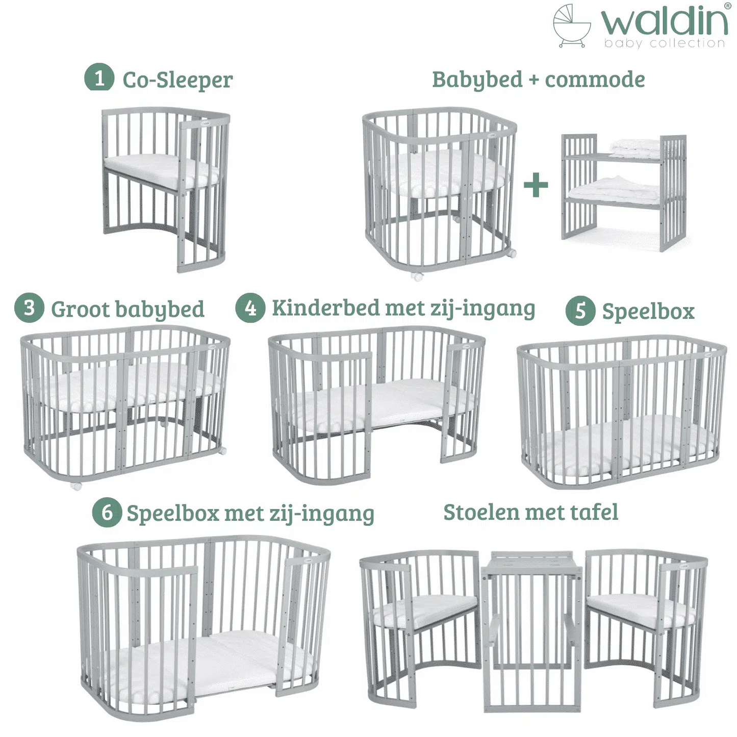 QUADRATISCHES BABYBETT - WALDIN GRAU