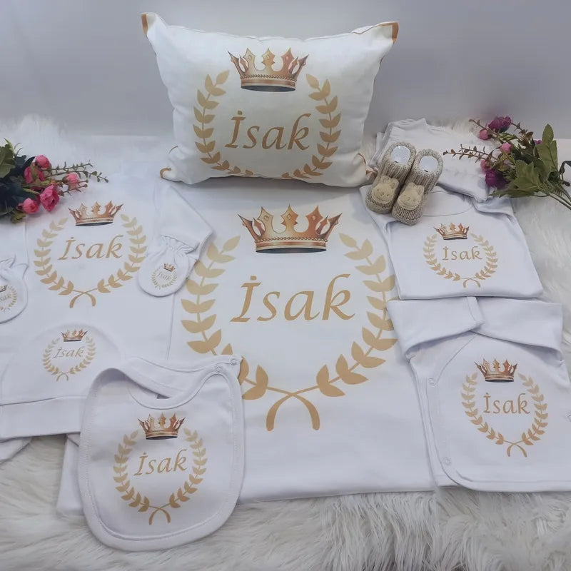 Personalisierte Babykleidung bedruckt 11-TLG - Gold Krone