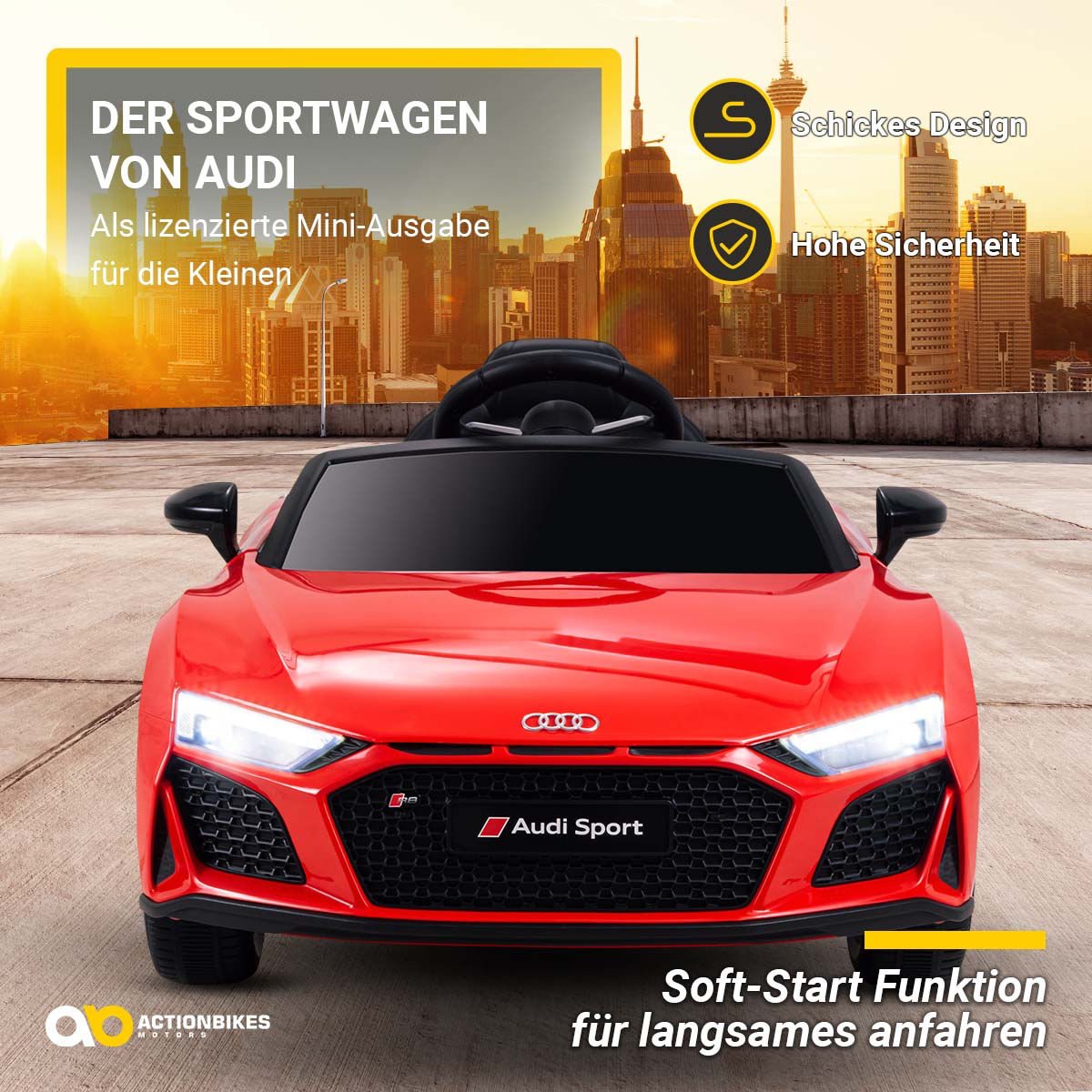 Kinder-Elektroauto Audi R8 Spyder lizenziert, 60 Watt, LED-Scheinwerfer, Musik, Hupe, Fernbedienung