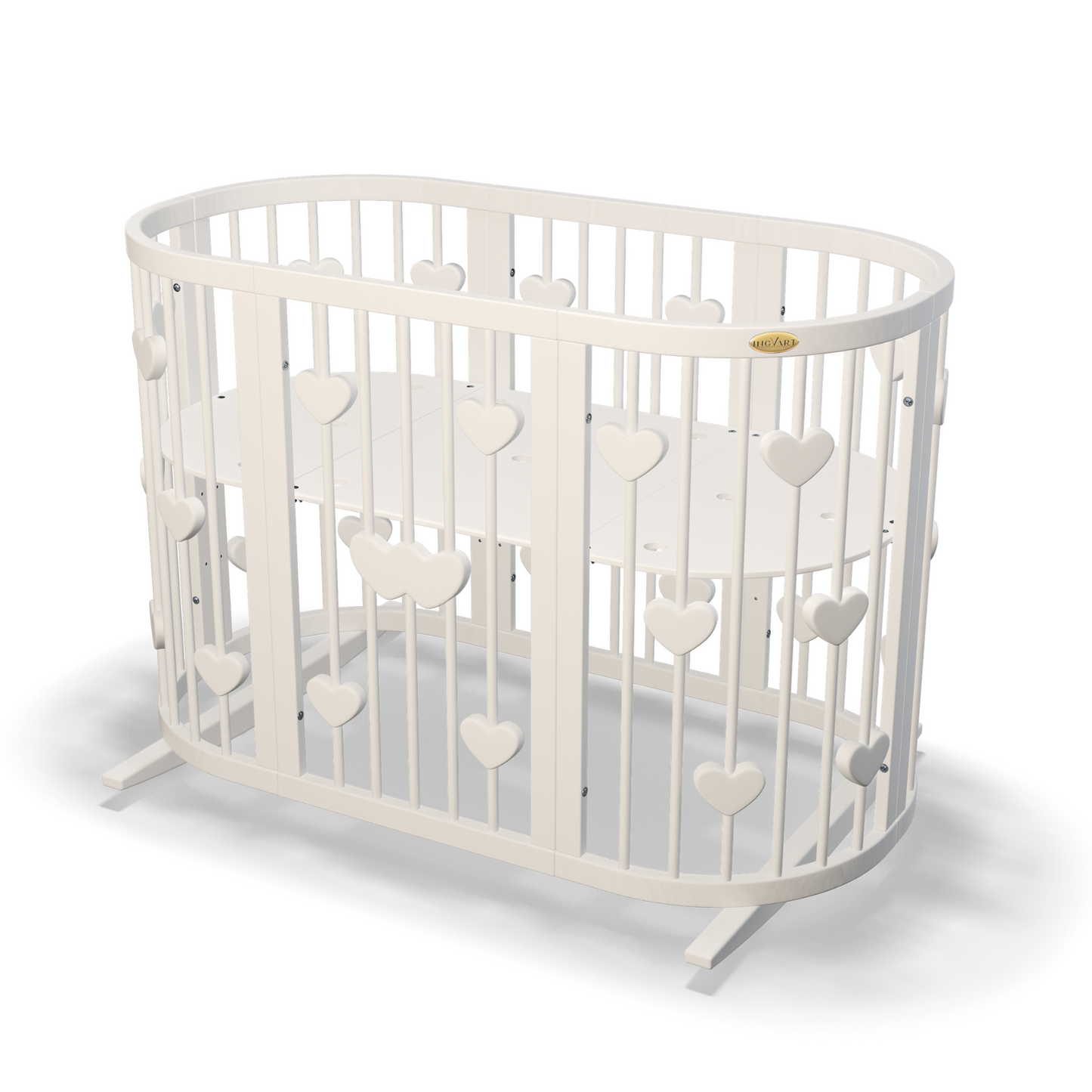 Ovales, verwandelbares SMART-BETT mit Herzmotiven, 9-in-1-Funktion, Farbe Weiß