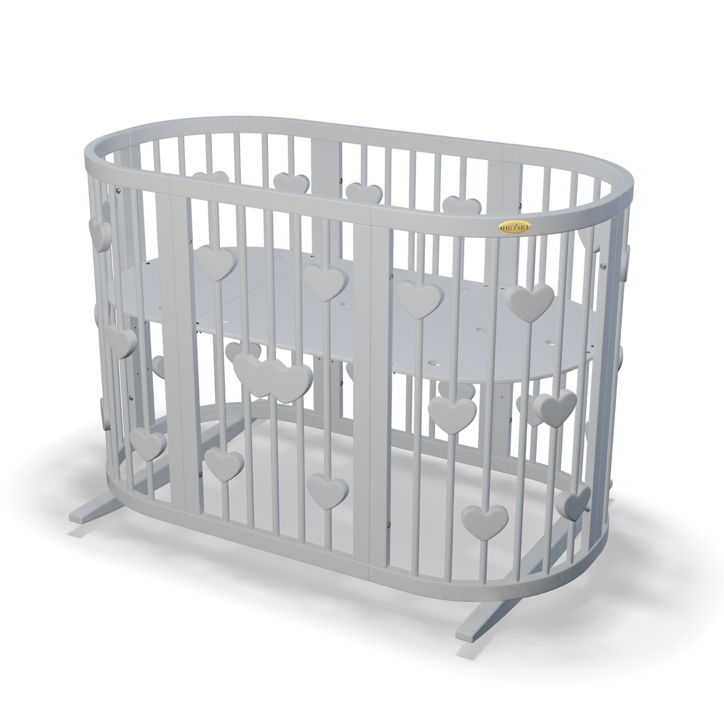 Ovales, verwandelbares SMART BED-Bett mit Herzen, 9-in-1-Funktion, Farbe: Milchig