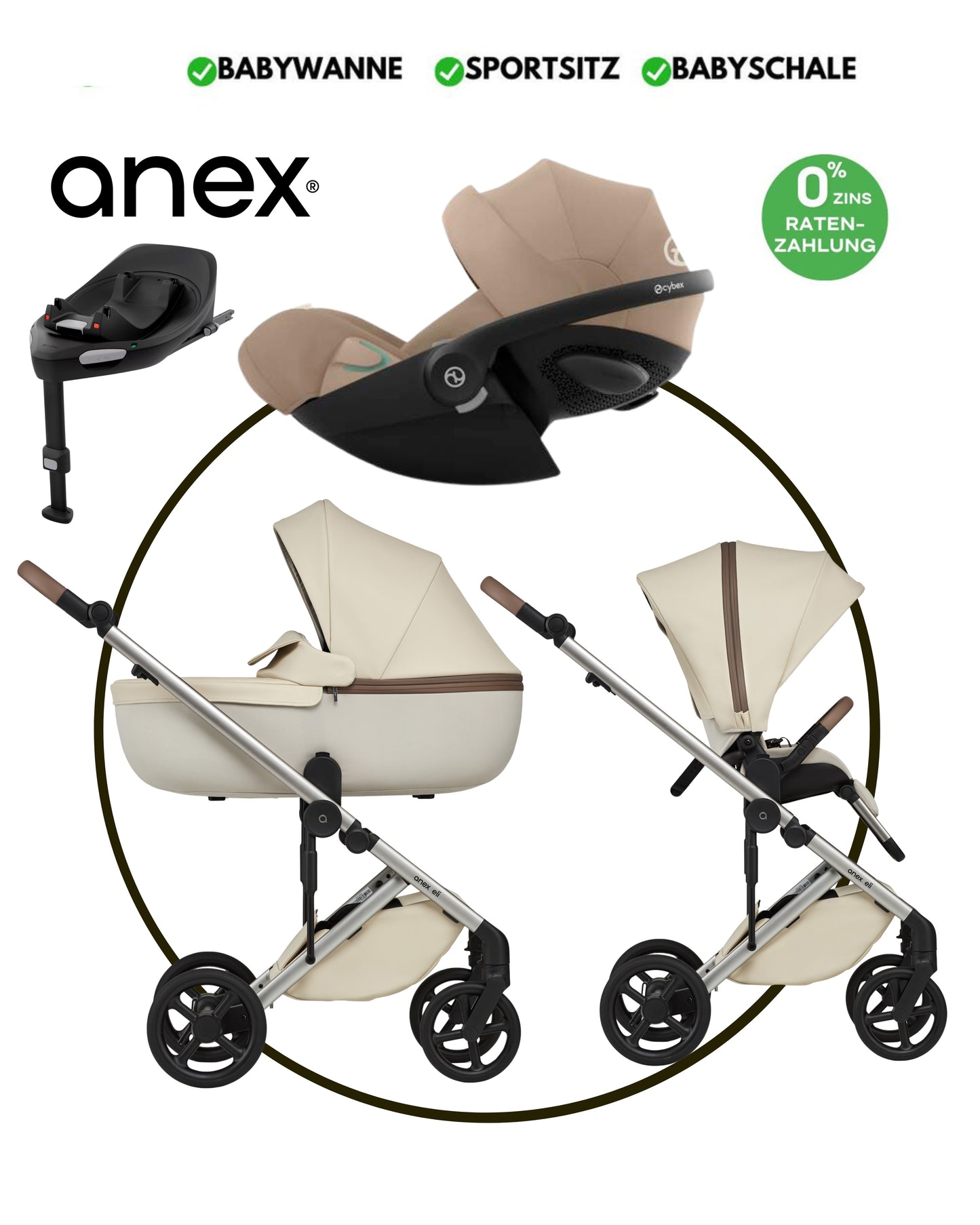4-in-1 ANEX ELI „MUSE“ - BUNDLE SET „CYBEX CLOUD-G ALMOND BEIGE“ Isofix Station