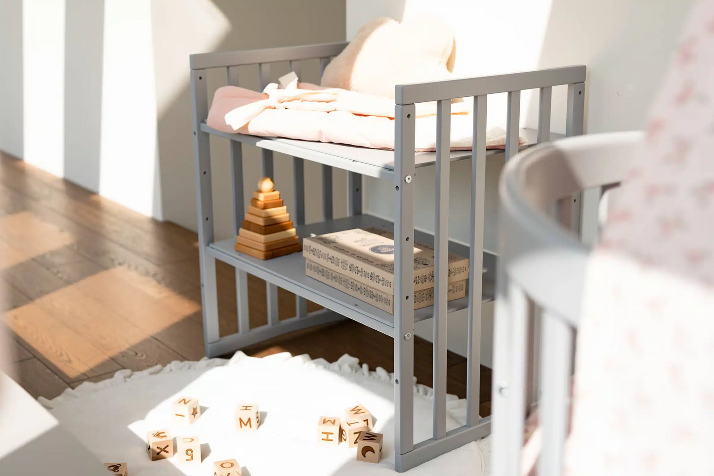 QUADRATISCHES BABYBETT - WALDIN GRAU