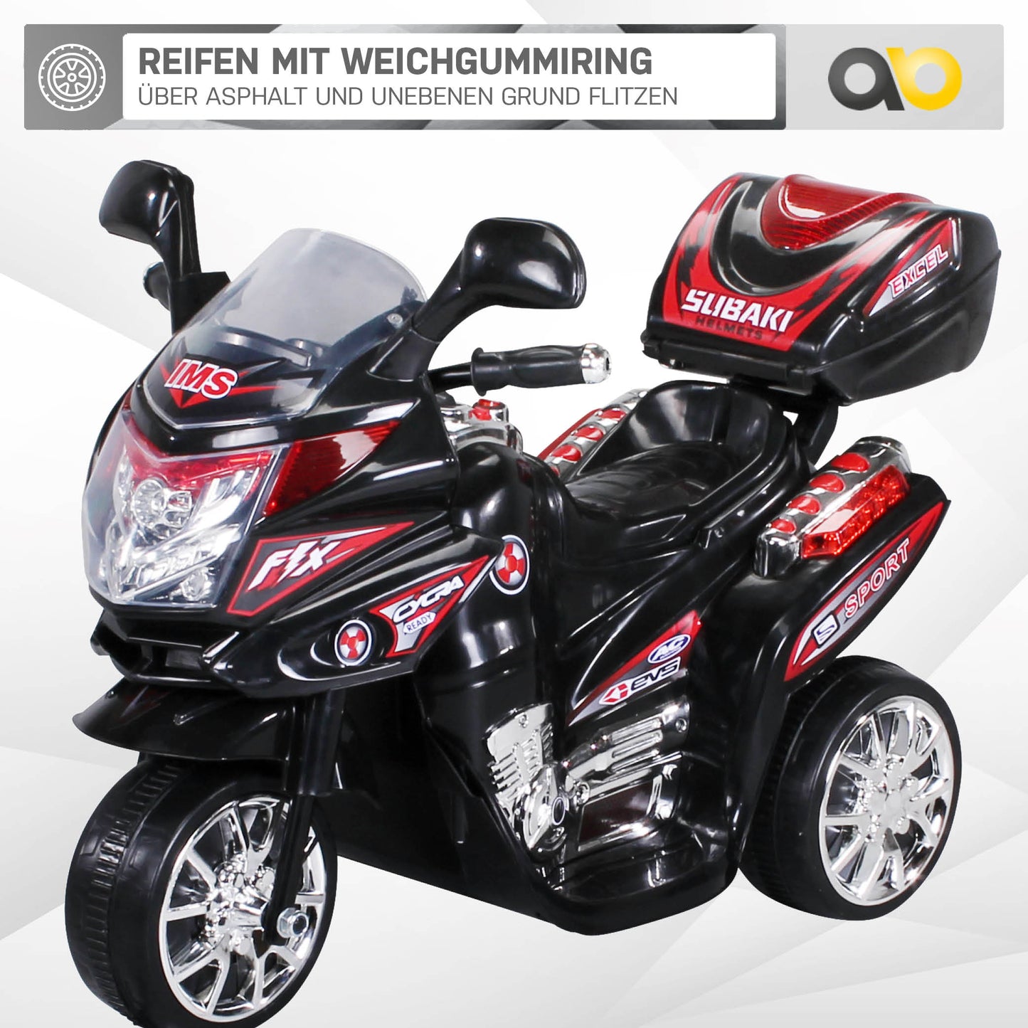 Kindermotorrad C051, Kinder-Elektro-Motorrad mit 12-Watt-Motor, LED-Scheinwerfer, 2-Gang-Getriebe