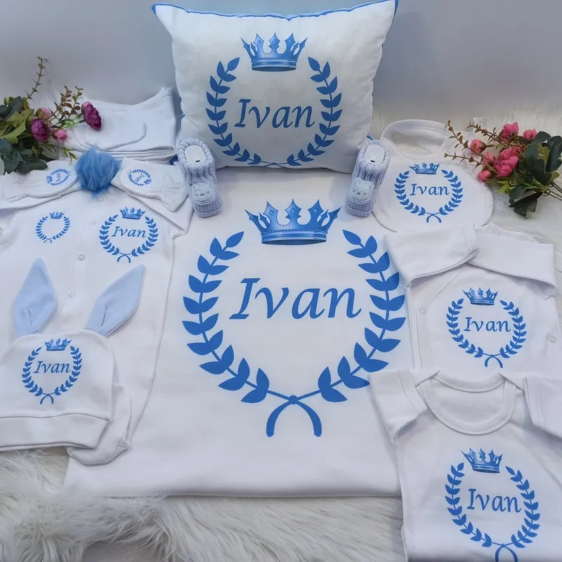 Personalisierte Babykleidung bedruckt 11-TLG - Blue Krone