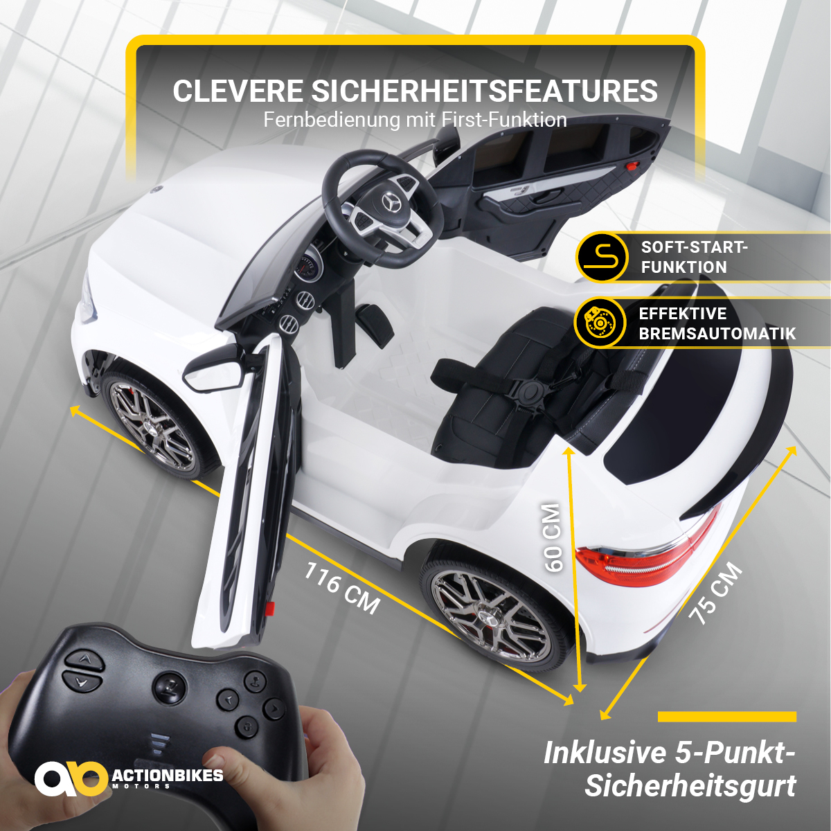 Kinder-Elektroauto Mercedes AMG GLC 63S Coupé, 4x4-Antrieb, Fernbedienung, 140 Watt, LED, EVA-Reifen