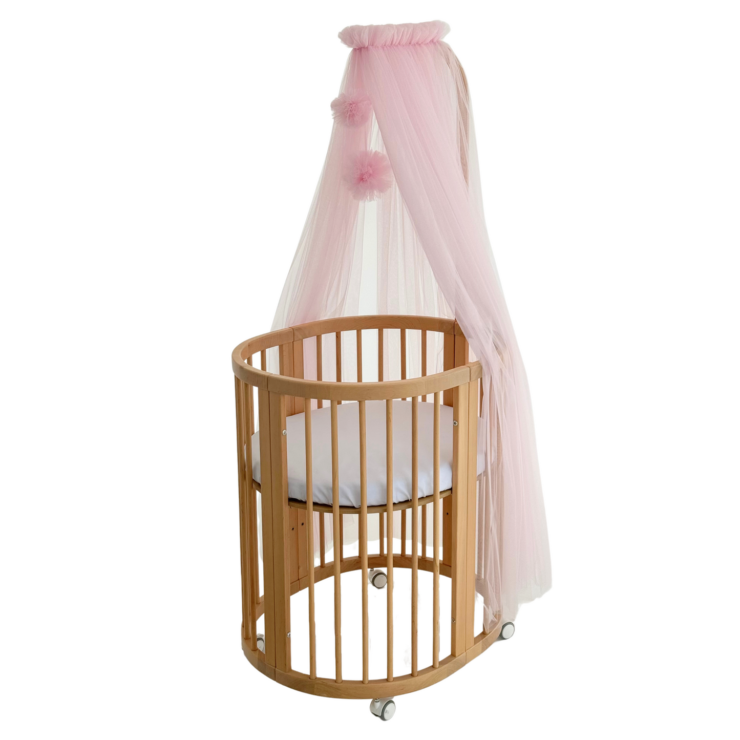 Baldachin mit Pompons in leuchtendem Rosa