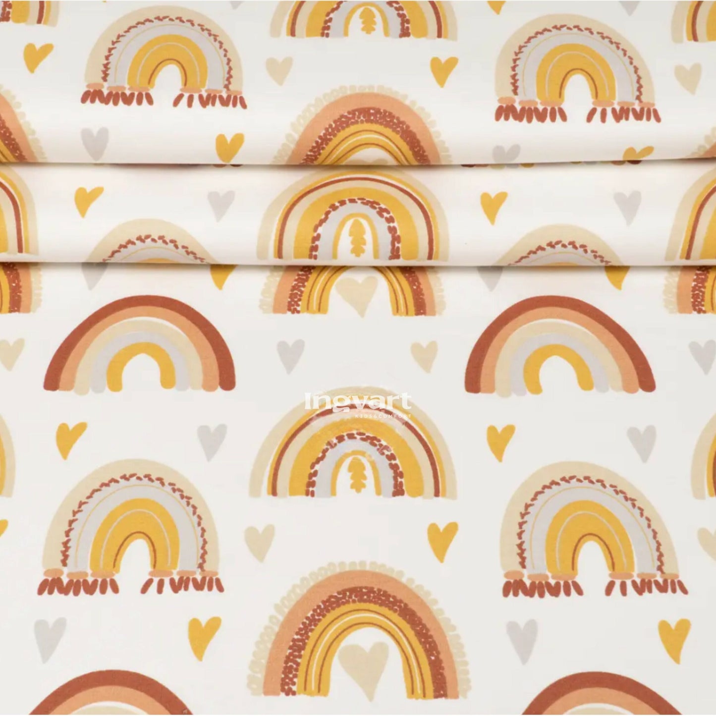 Baumwollbettlaken „Regenbogen in Orangetönen auf Weiß“