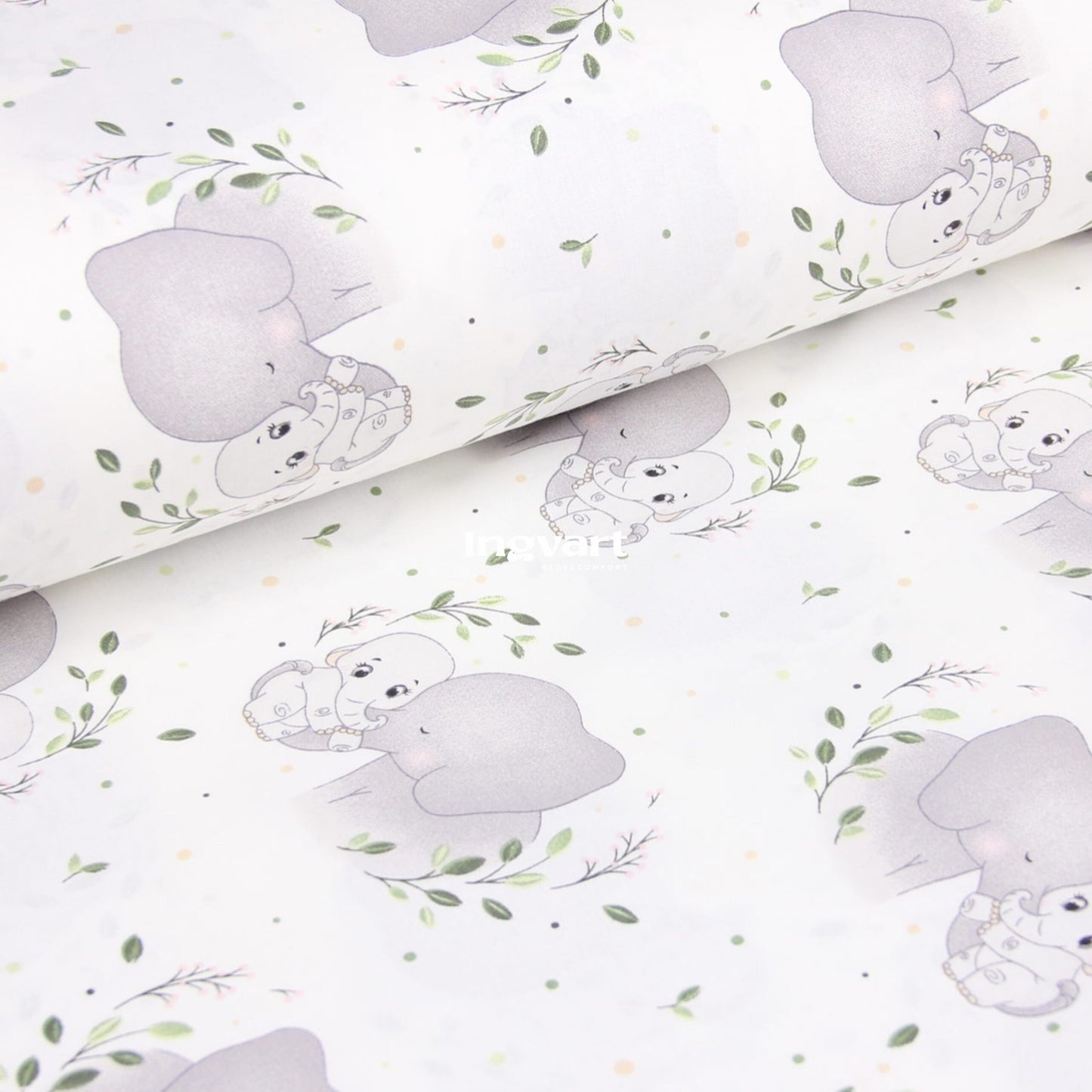 Baumwolllaken, Elefantenbaby mit Mutter