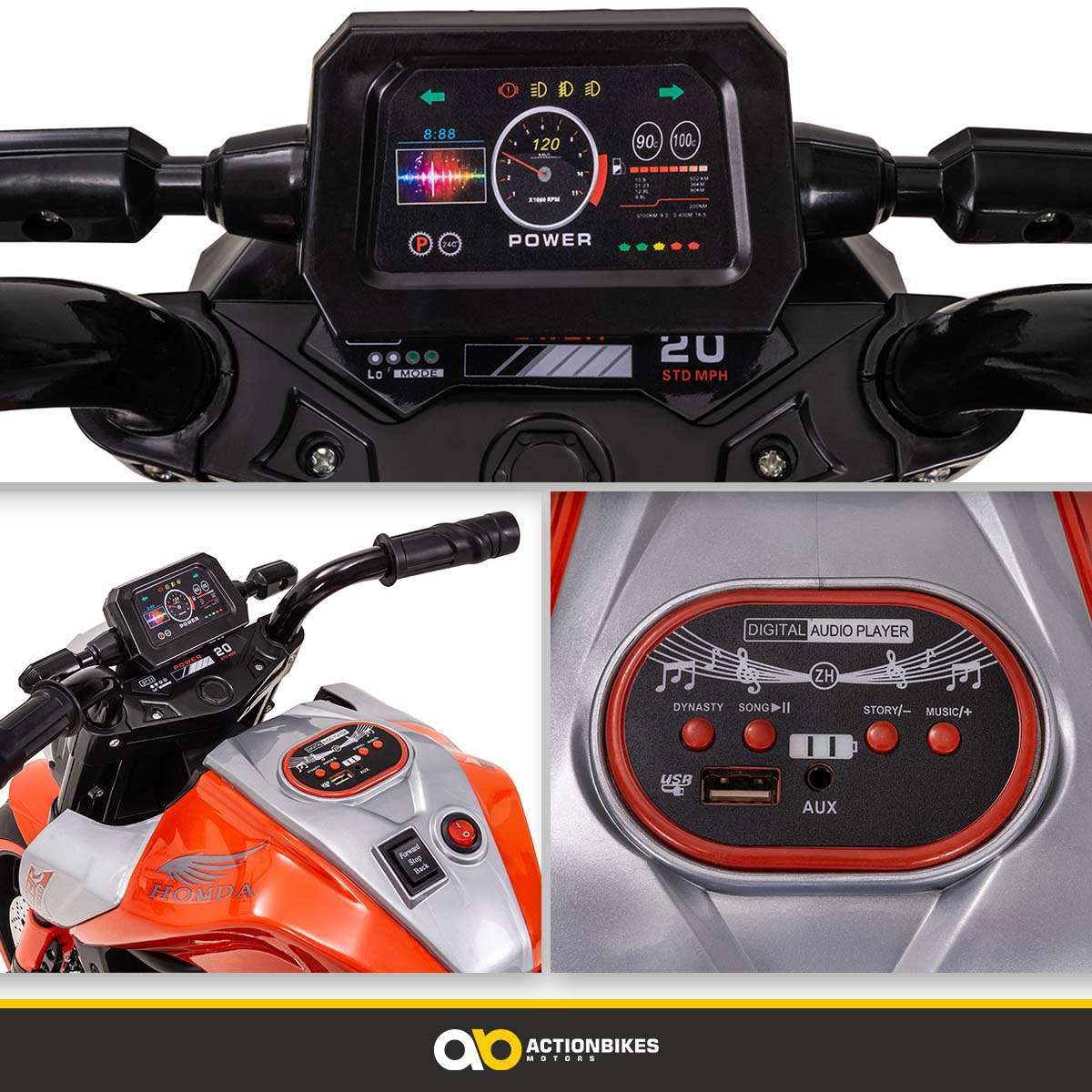 Kindermotorrad Cruiserbike, Motorsound, Bremsautomatik, 36 Watt, 2x 6 Volt, Hartplastikreifen, LED