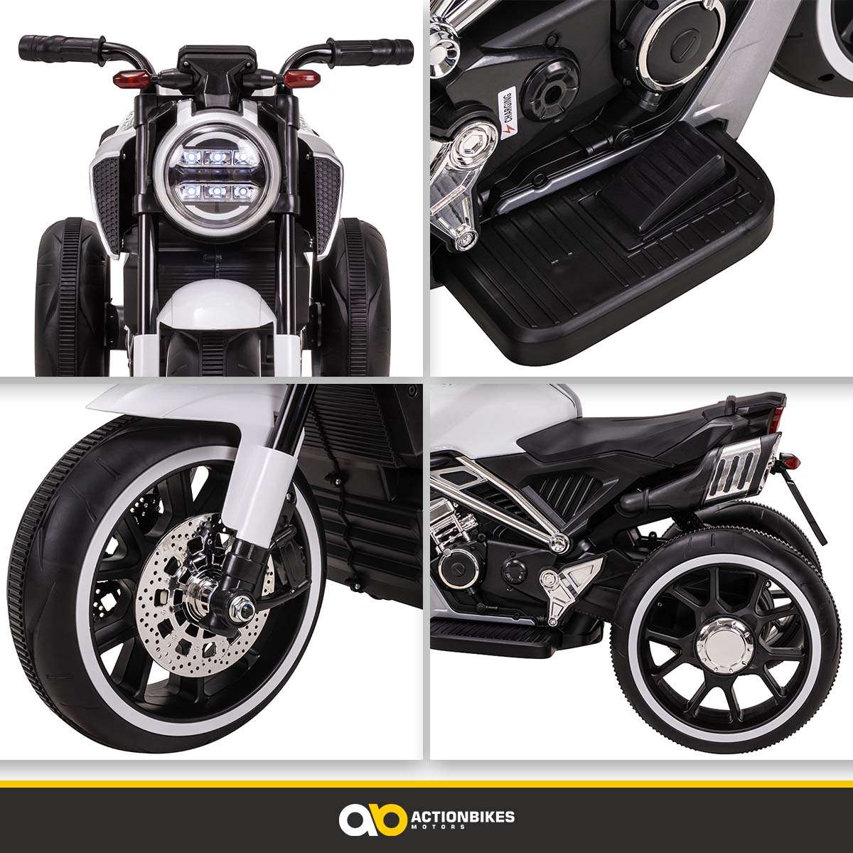 Kindermotorrad Cruiserbike, Motorsound, Bremsautomatik, 36 Watt, 2x 6 Volt, Hartplastikreifen, LED