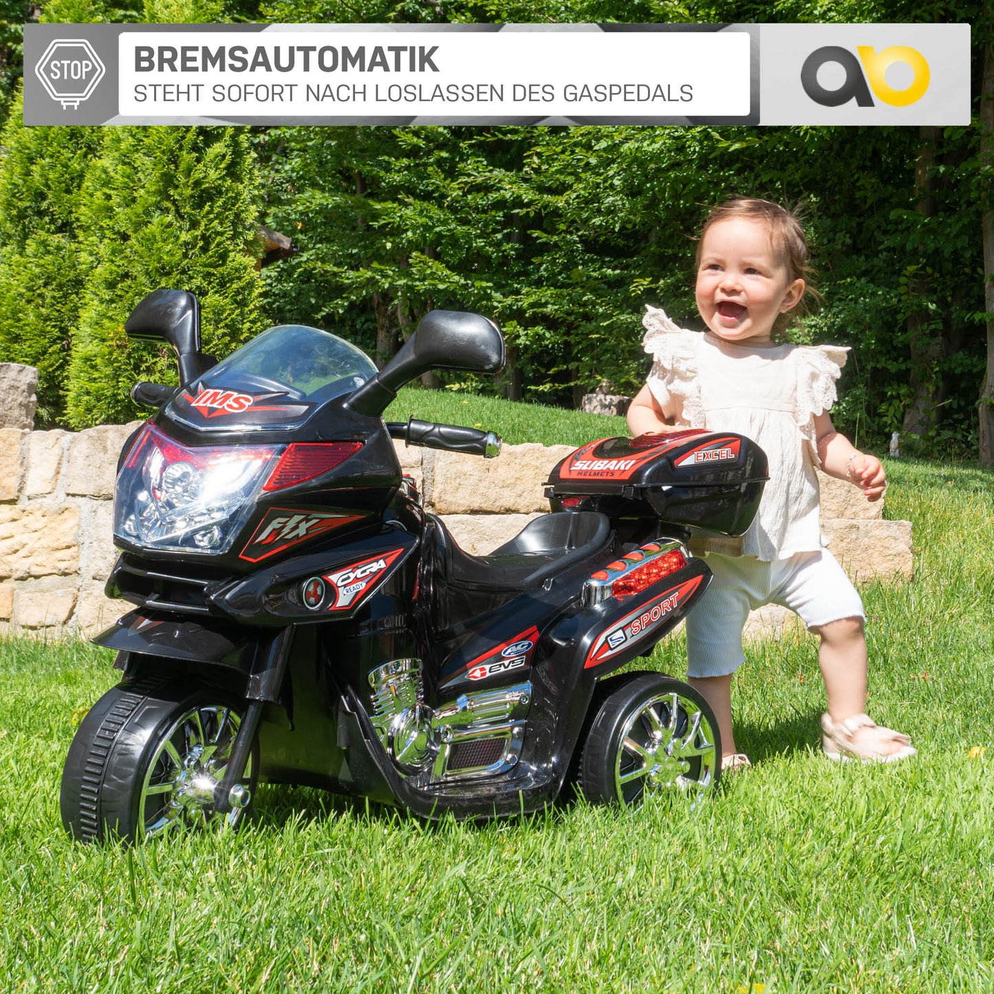 Kindermotorrad C051, Kinder-Elektro-Motorrad mit 12-Watt-Motor, LED-Scheinwerfer, 2-Gang-Getriebe