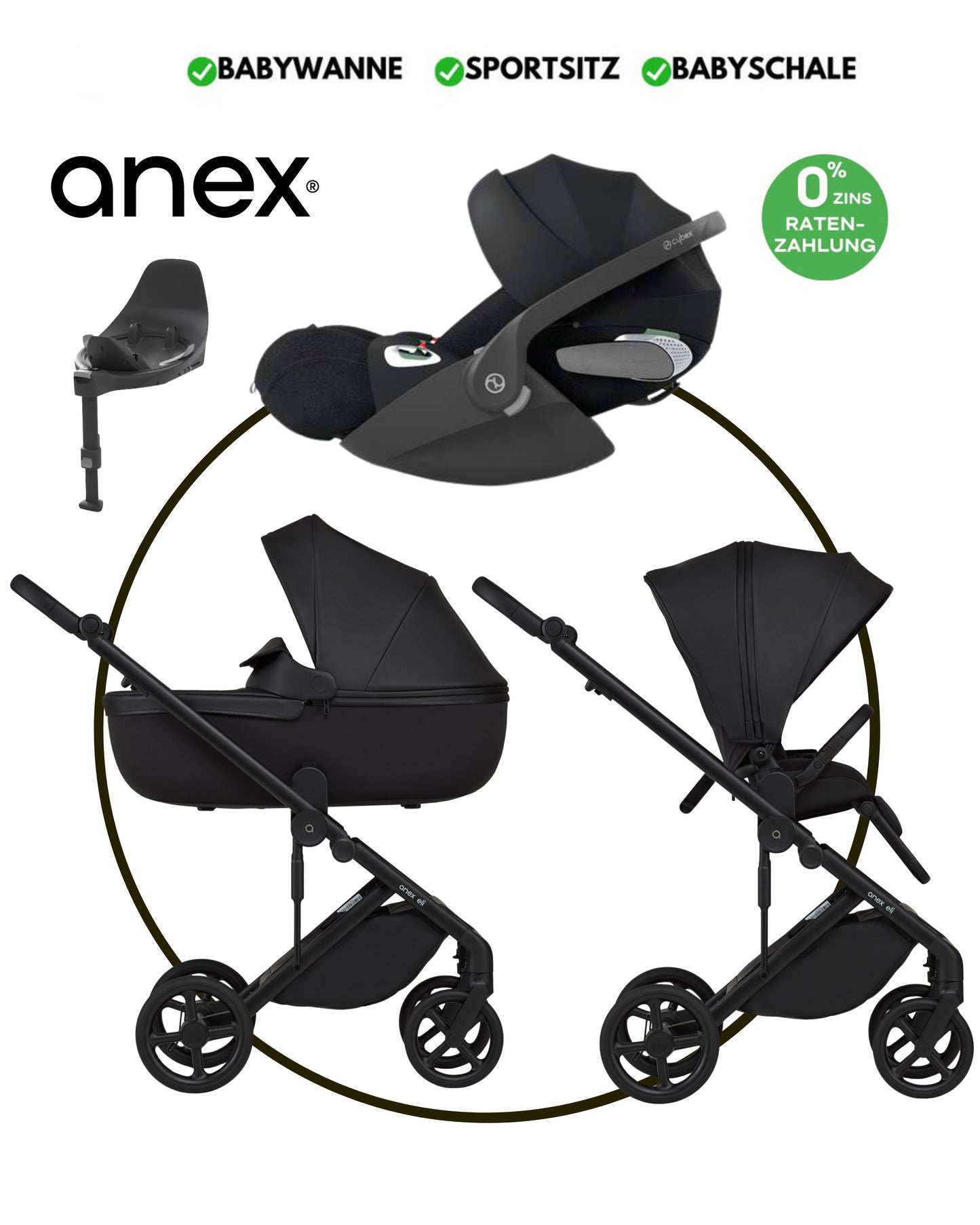 4-in-1 ANEX ELI „MIDNIGHT“ - BUNDLE SET „CYBEX CLOUD-T BLACK“ mit Isofix Station
