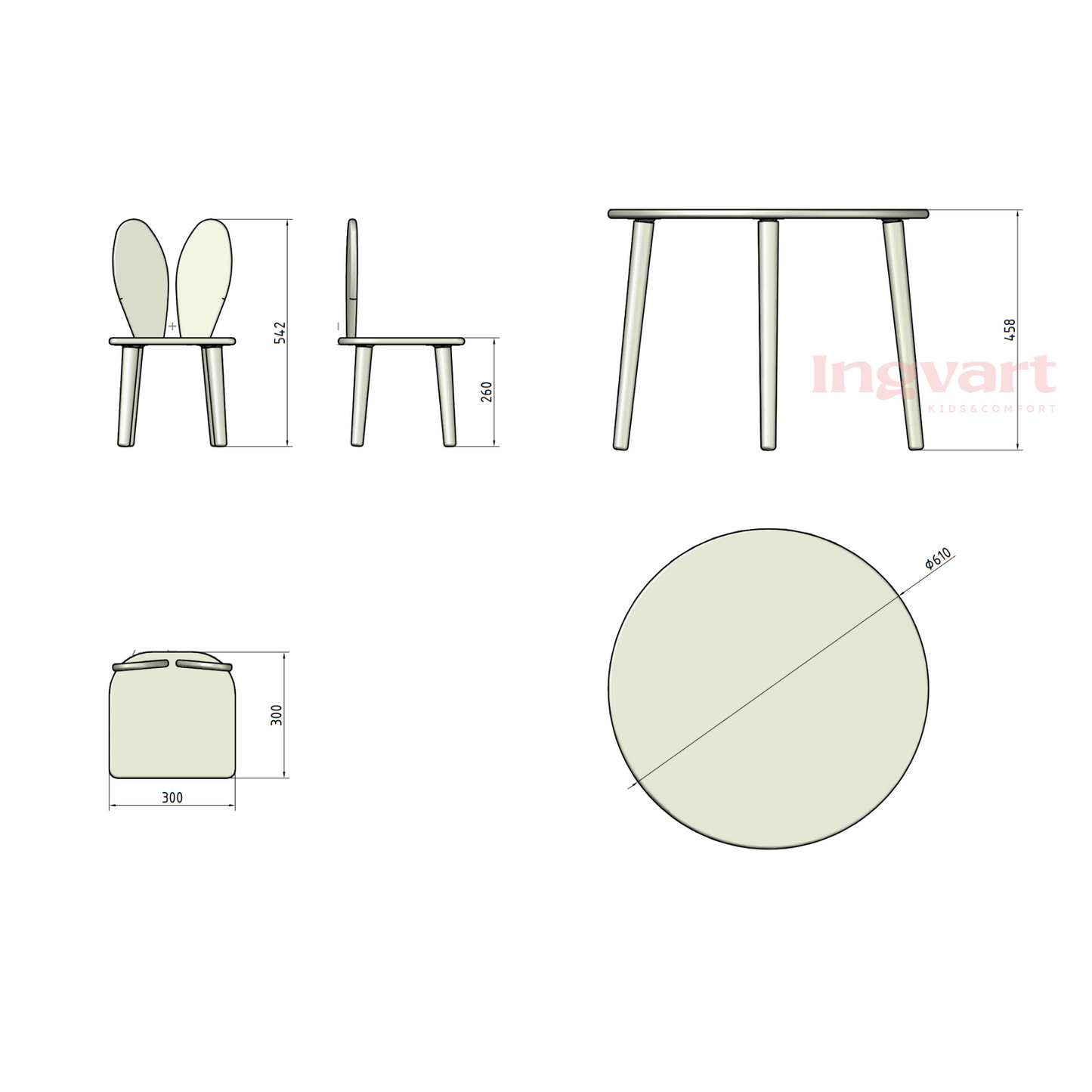 Runder Kindertisch und Stühle „Hase“