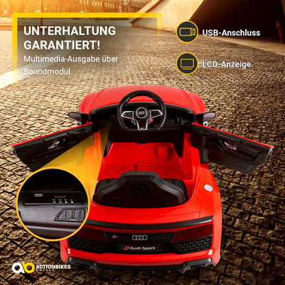 Kinder-Elektroauto Audi R8 Spyder lizenziert, 60 Watt, LED-Scheinwerfer, Musik, Hupe, Fernbedienung