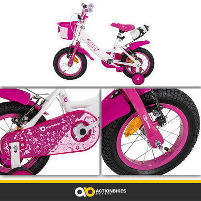 Kinderfahrrad Daisy 12 Zoll, pink, Stützräder, Korb, V-Brake-Bremsen, Antirutschgriffe