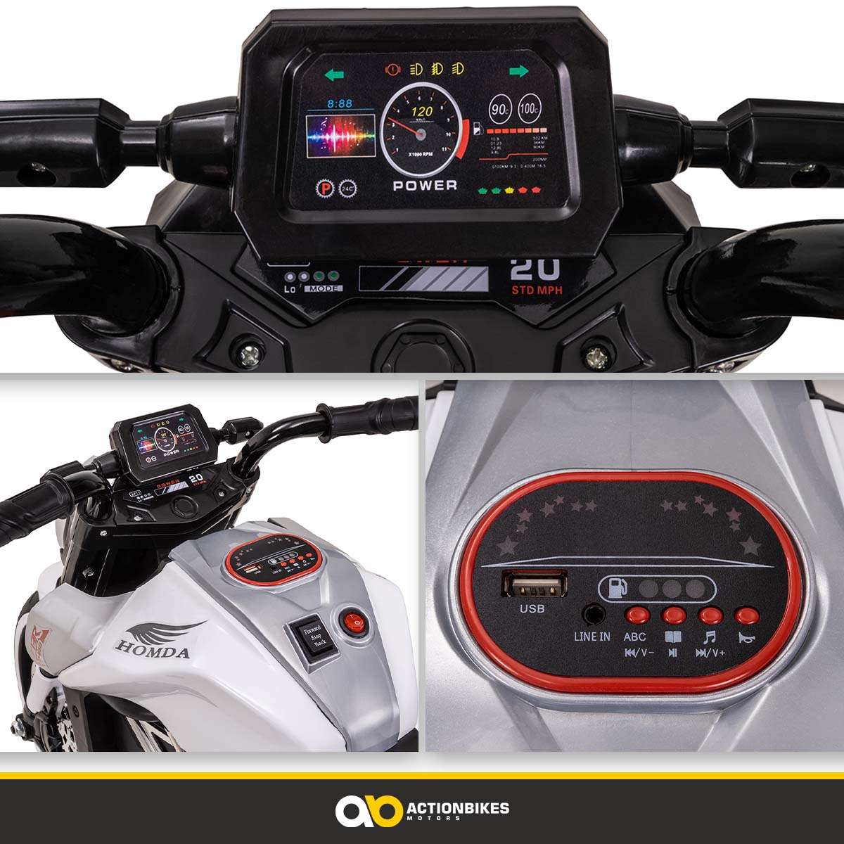 Kindermotorrad Cruiserbike, Motorsound, Bremsautomatik, 36 Watt, 2x 6 Volt, Hartplastikreifen, LED