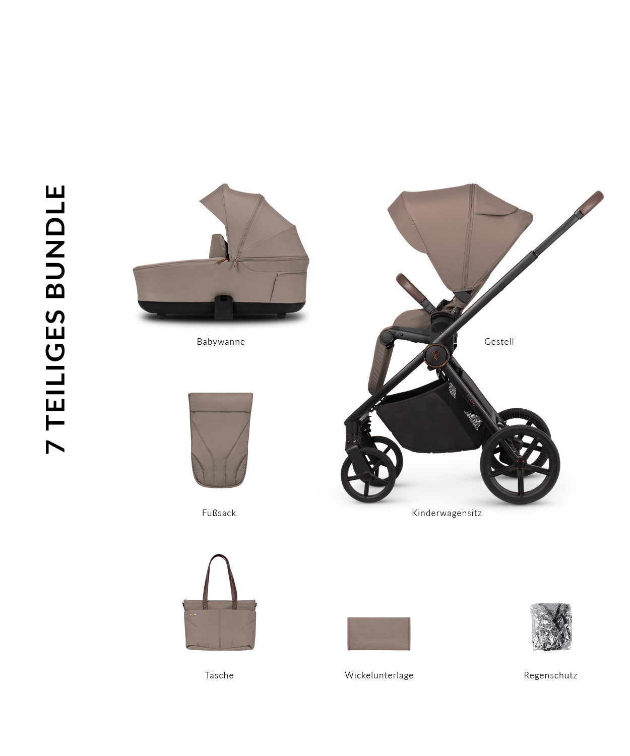 VENICCI CLARO „ALMOND“ - 3-in-1 Kinderwagen + TIAGO AUTOSITZ