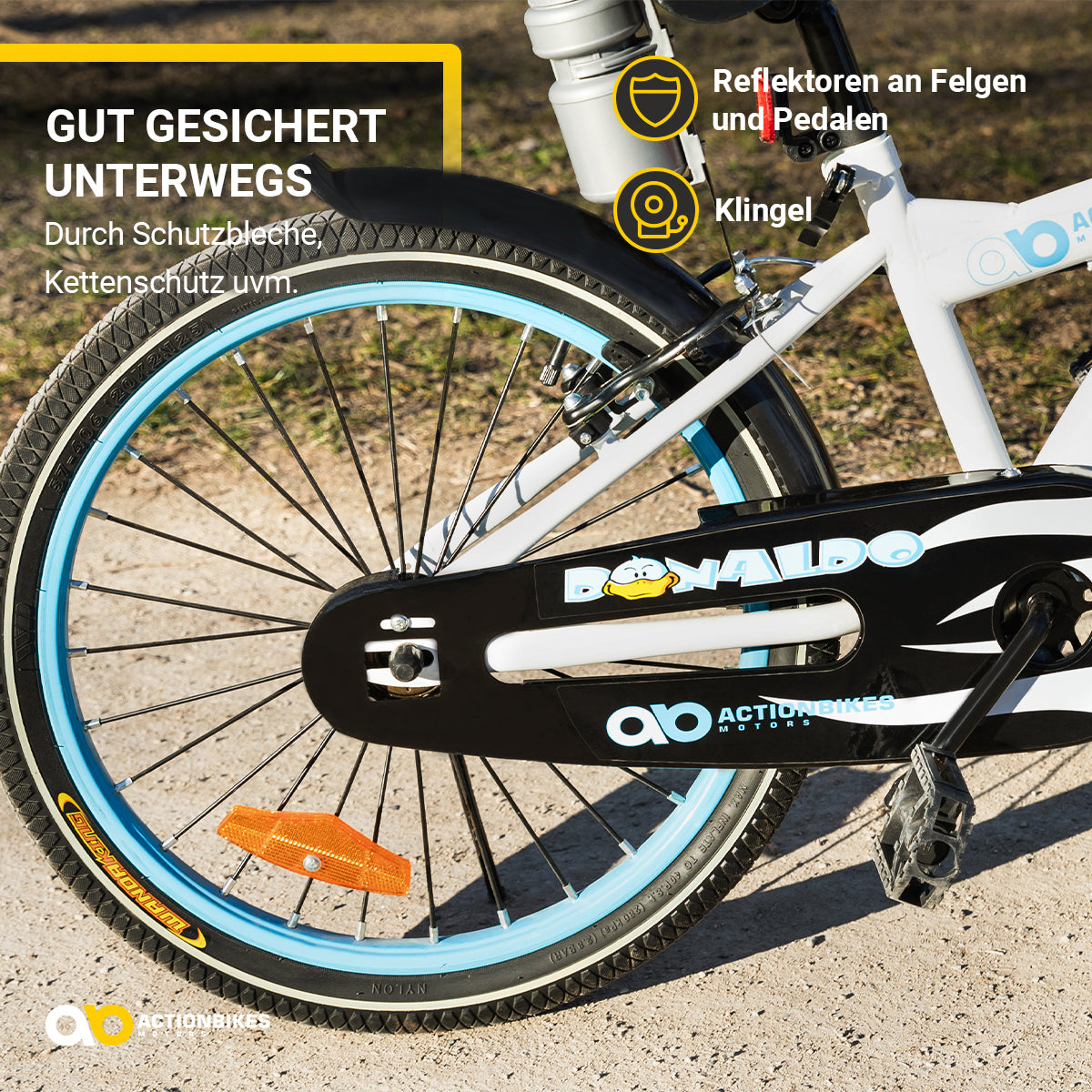 Kinderfahrrad Donaldo 20 Zoll, V-Brake-Bremsen, höhenverstellbar, Seitenständer, Korb