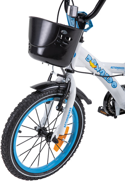 Kinderfahrrad Donaldo 16 Zoll, V-Brake-Bremsen, höhenverstellbar, Stützräder, Korb