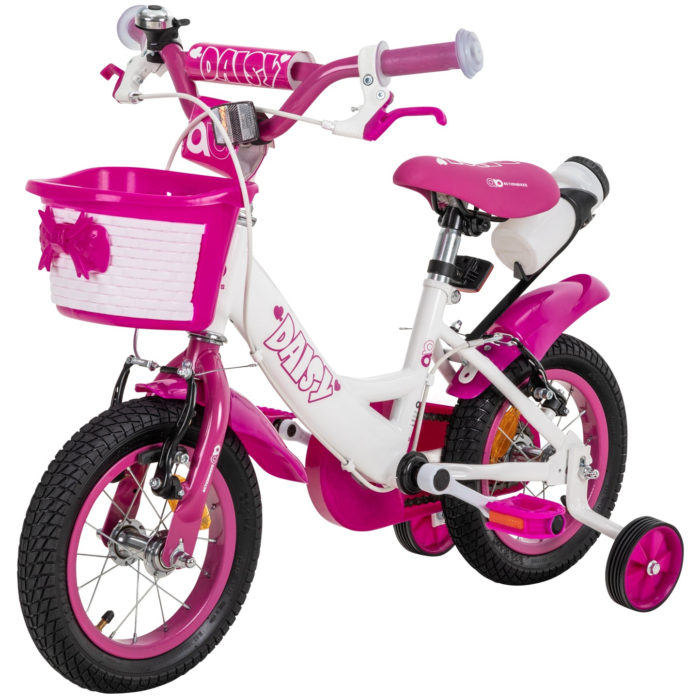Kinderfahrrad Daisy 12 Zoll, pink, Stützräder, Korb, V-Brake-Bremsen, Antirutschgriffe