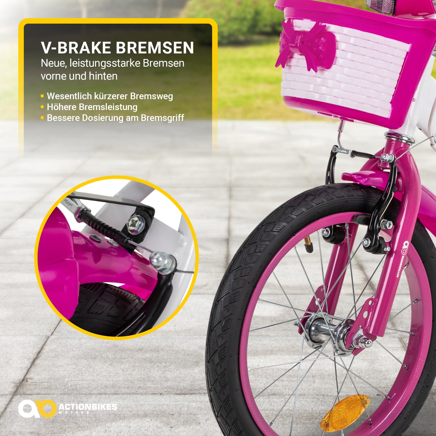 Kinderfahrrad Daisy 16 Zoll, pink, Stützräder, Korb, V-Brake-Bremsen, Antirutschgriffe