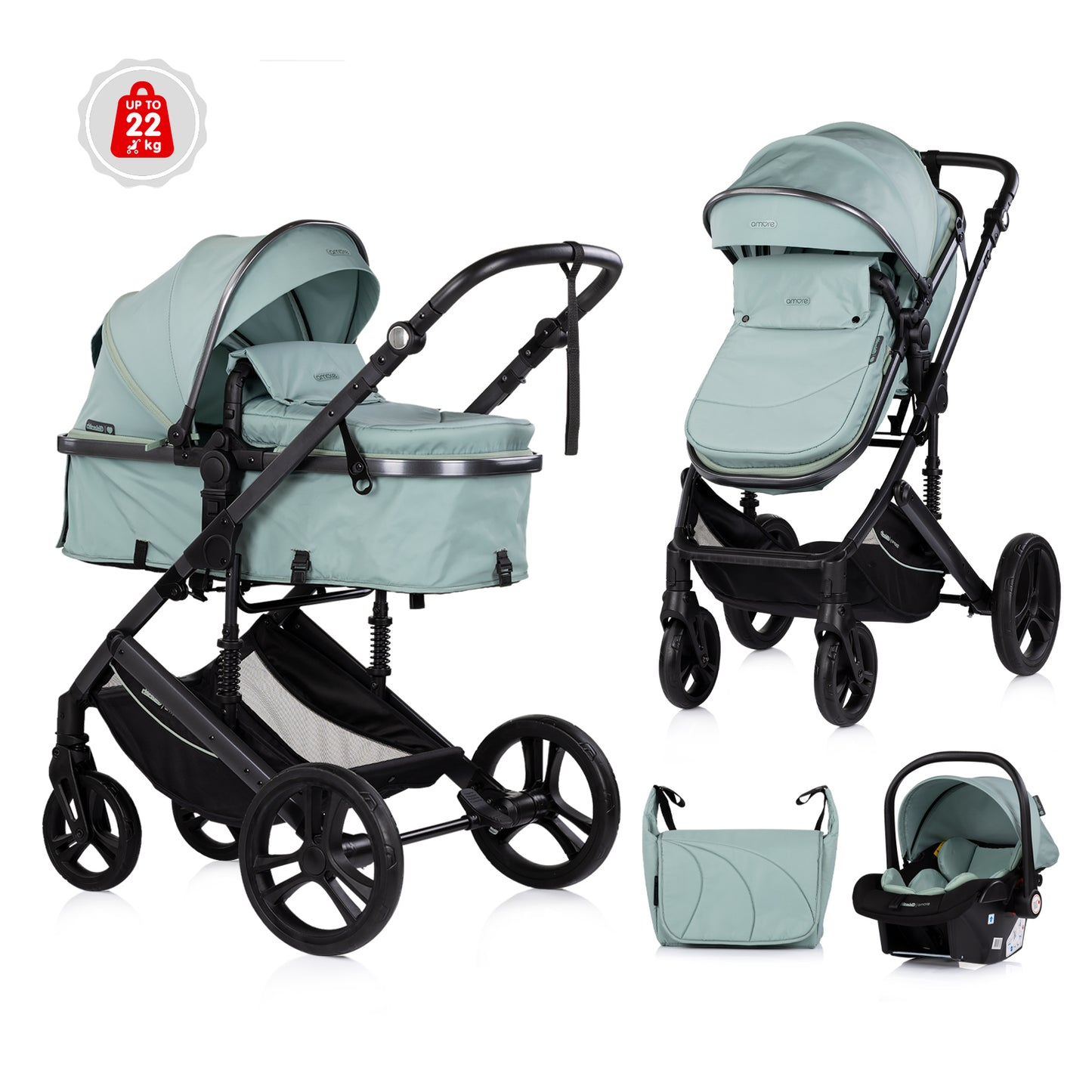 3-in-1 VERWANDELBARER KINDERWAGEN „AMORE“ MATCHA