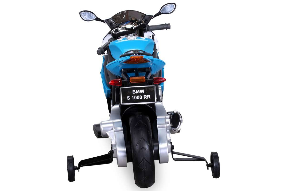 Kindermotorrad BMW S 1000 RR, lizenziert, 70 Watt, EVA-Vollgummireifen, Stützräder, 12 V, Soundmodul