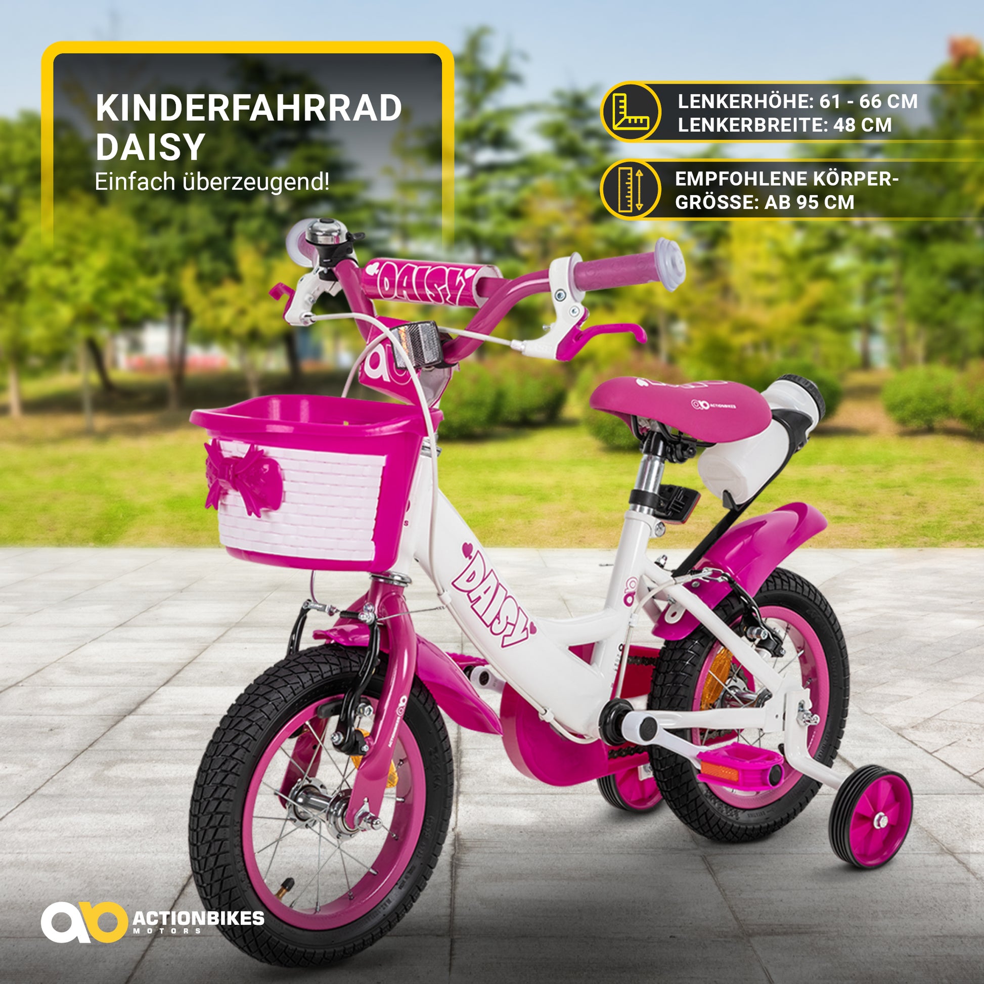 v brake kinderfahrrad Kinderfahrrad Daisy 12 Zoll, pink, Stützräder, Korb, V-Brake-Bremsen, – Die Kinderwelt