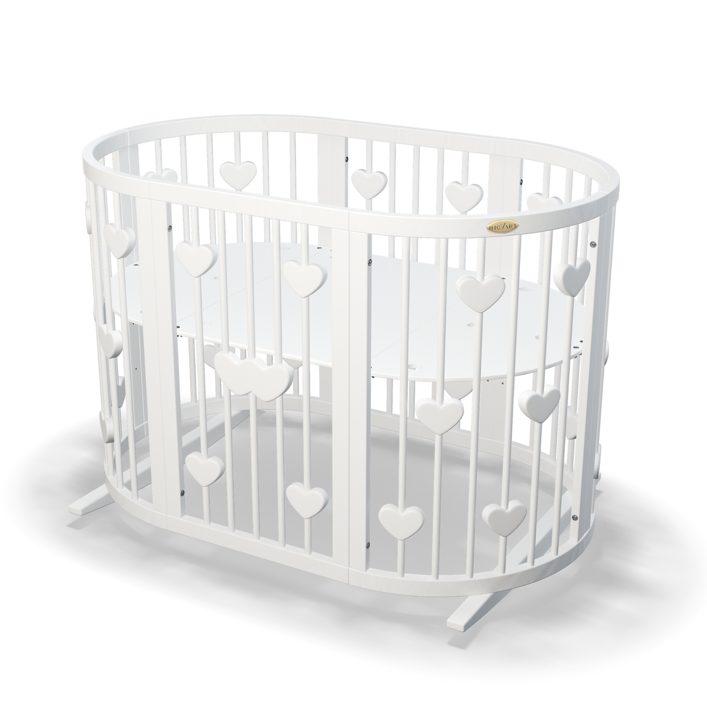 Ovales, verwandelbares SMART BED-Bett mit Herzmotiven, 9-in-1-Funktion, mintfarben