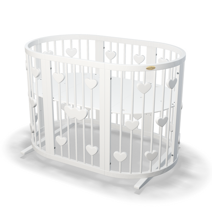 Ovales, verwandelbares SMART BED-Bett mit Herzmotiven, 9-in-1-Funktion, mintfarben