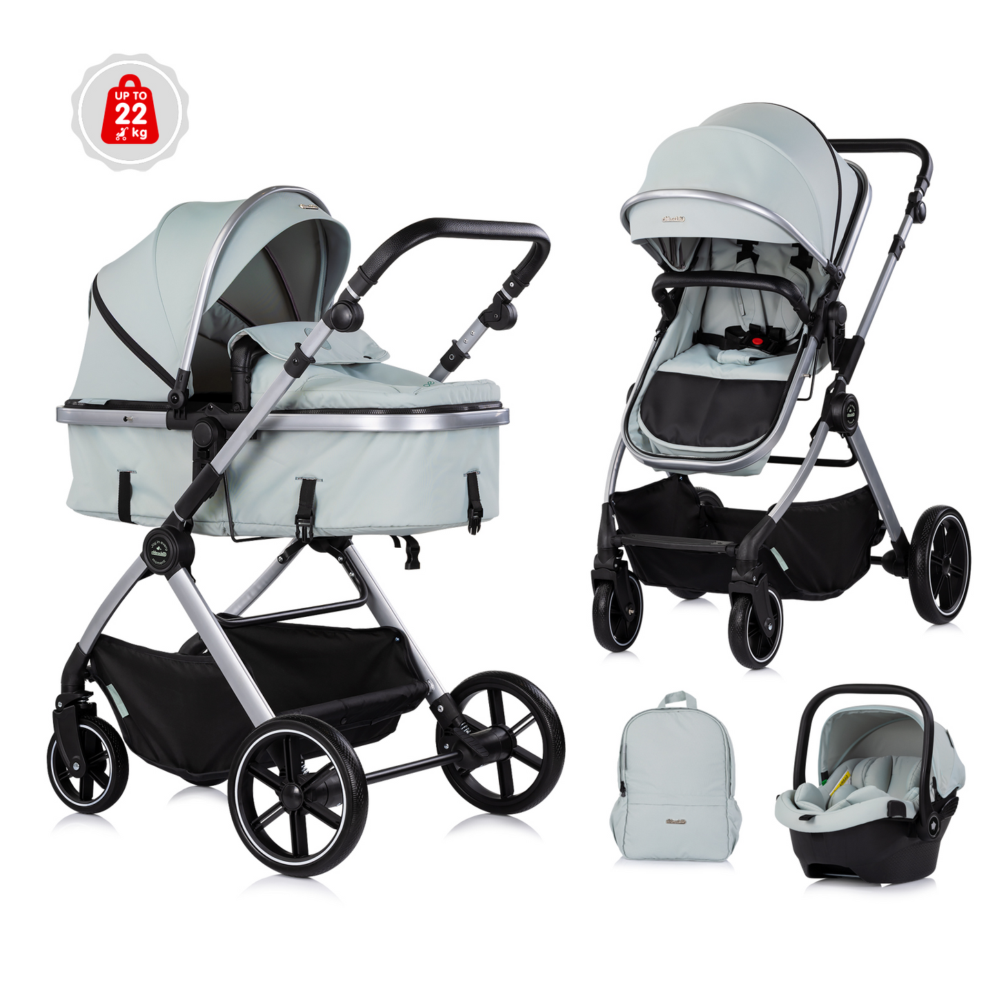 3-in-1 BABY-TRANSFORMATIONSKINDERWAGEN "PEARL" - MATCHA