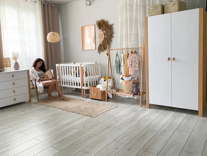 Veres Monaco Kinderzimmer / Möbelset / Babyzimmer (Babybett, Wickelkommode, Schrank) - Weiß Natur