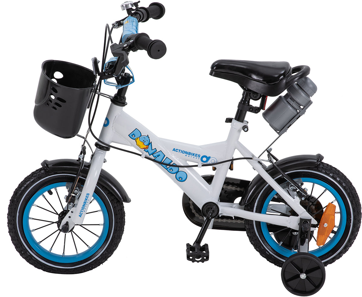 Kinderfahrrad Donaldo 12 Zoll, V-Brake-Bremsen, höhenverstellbar, Stützräder, Korb
