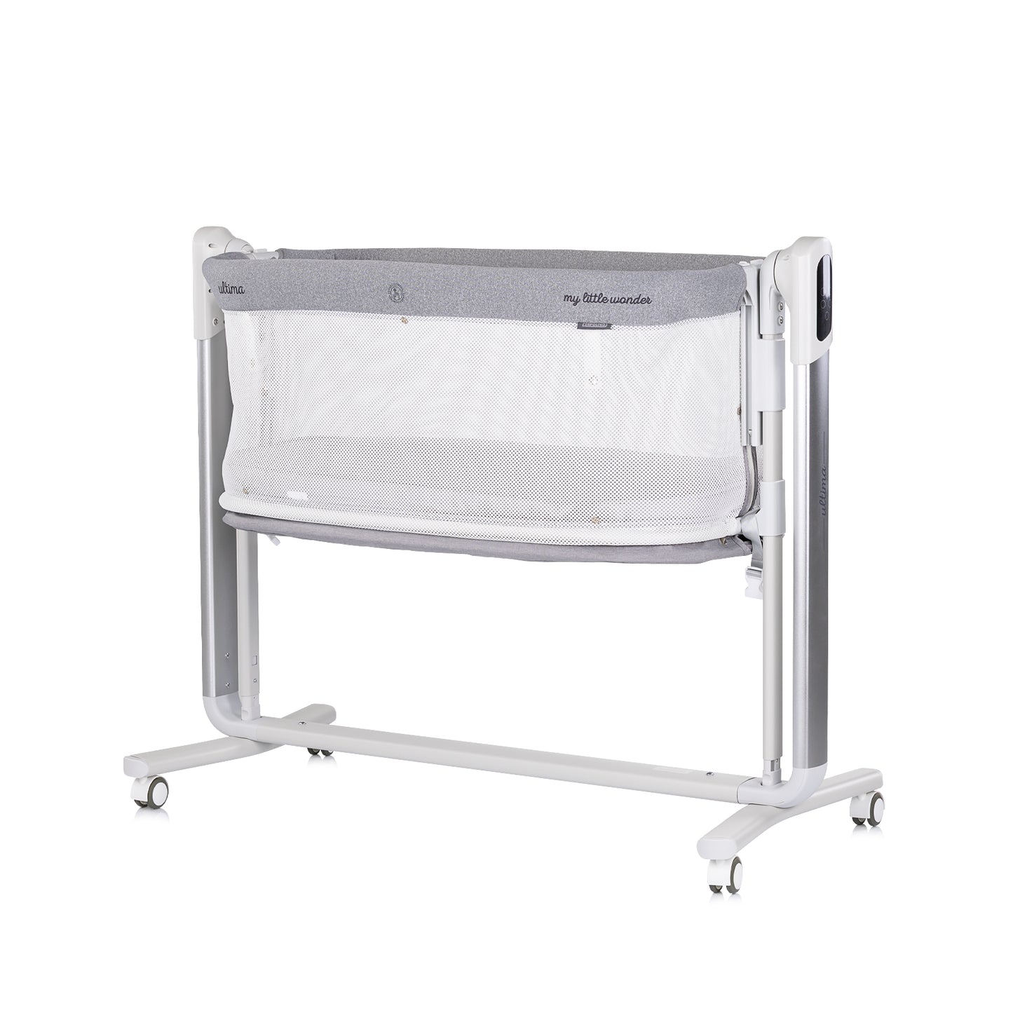 ELEKTRISCHES BEISTELLBETT/BABYWIEGE MIT ABKLAPPBARER SEITE „ULTIMA“ GREY