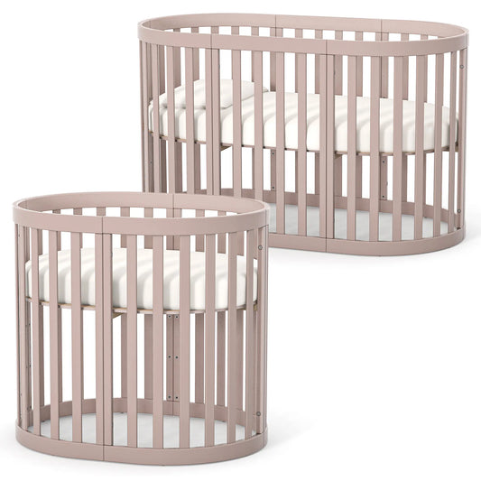 Veres Ovale Babybett Rom (90x70 cm), erweiterbar auf Bett (140x70cm) + Transformer-Matratze